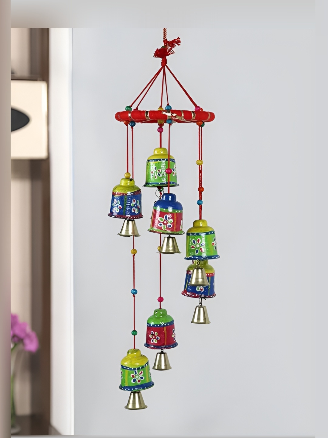 

CraftVatika Green & Red Printed Metal Windchime