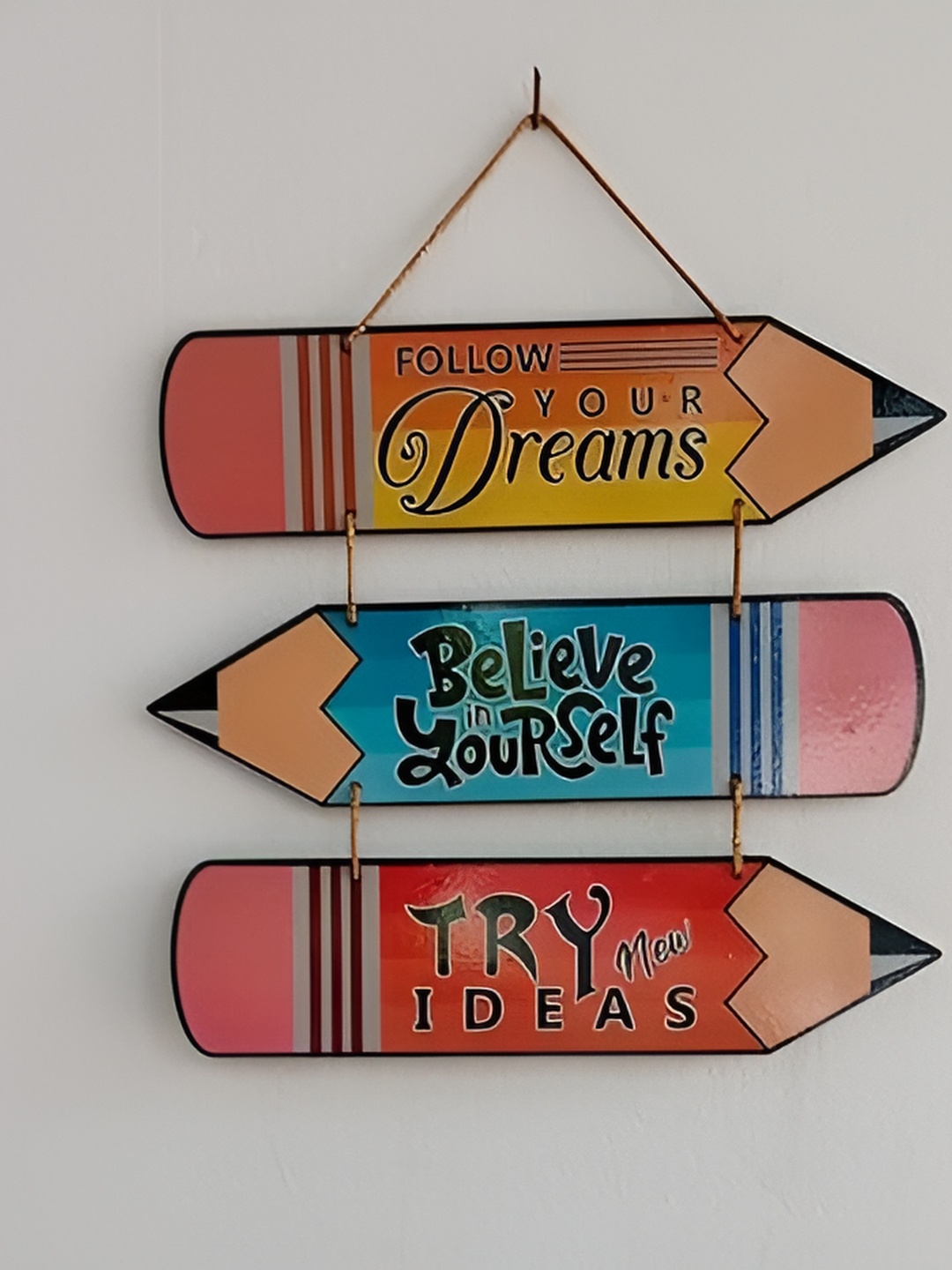 

CraftVatika Blue & Red Wooden Motivational Quotes Printed Hanging Wall Decor, Orange