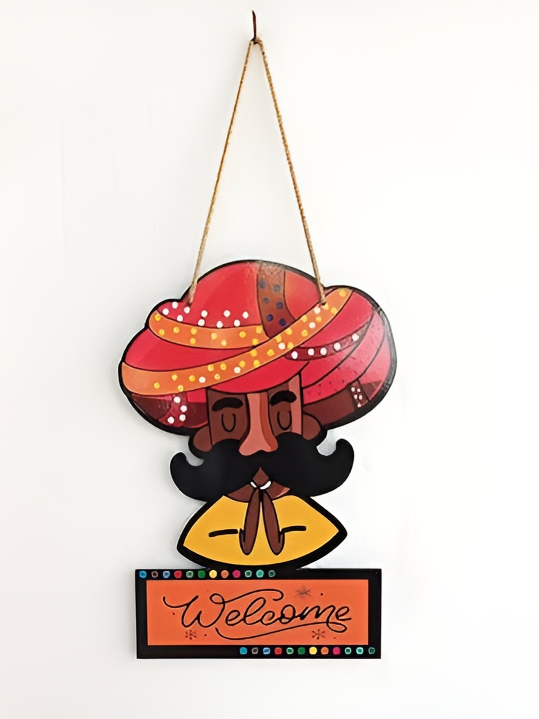 CraftVatika Red & Yellow Wooden Welcome Hanging Sign Board