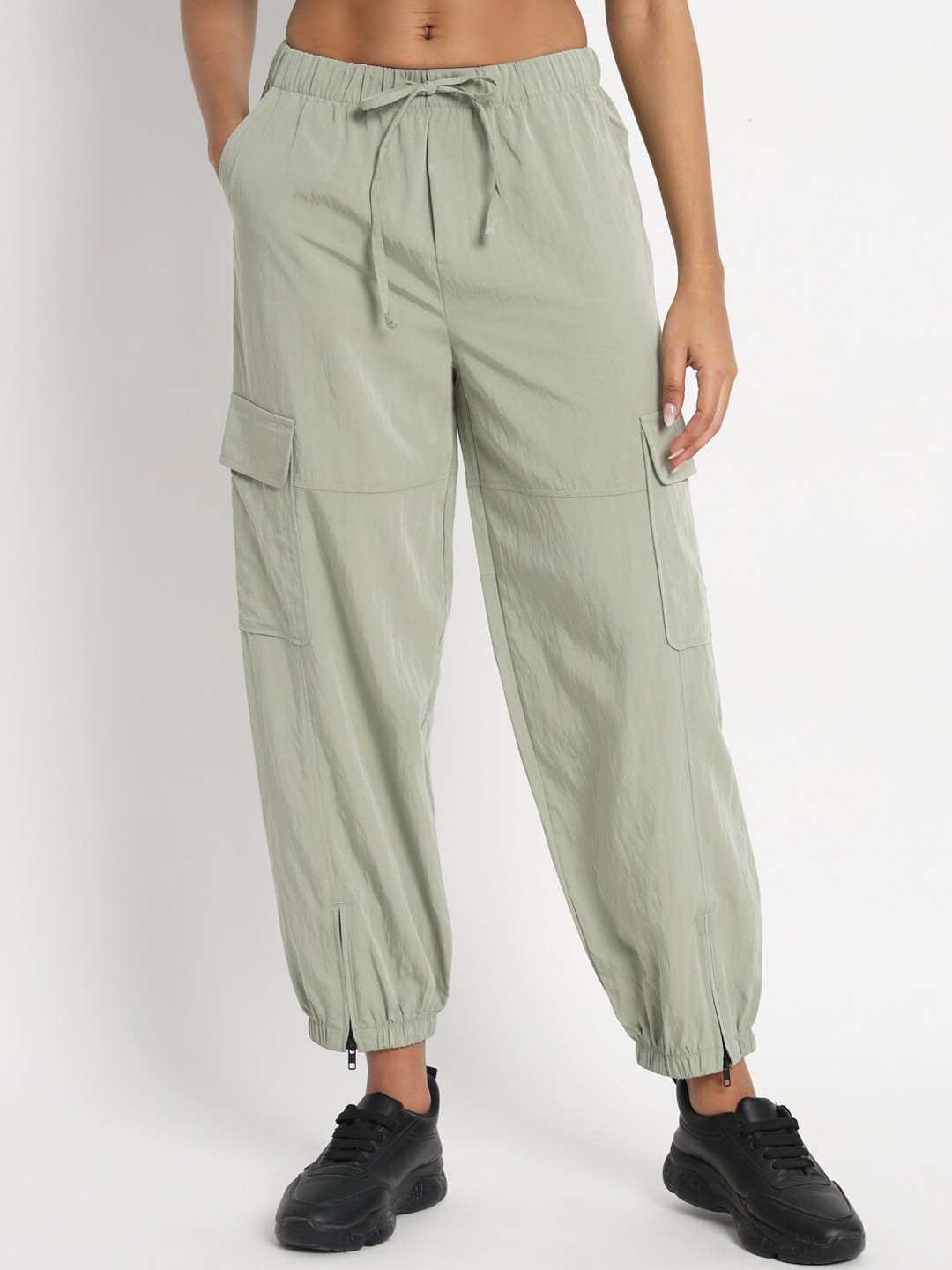 

VividArtsy Women Mid-Rise Tapered Fit Joggers Trousers, Lime green