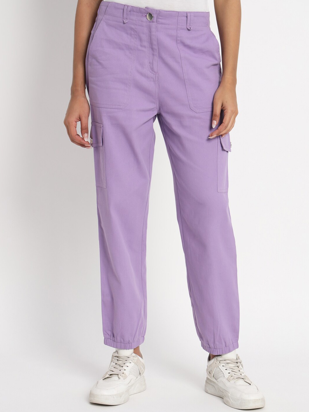 

VividArtsy Women Tapered Fit Cargo Joggers, Lavender