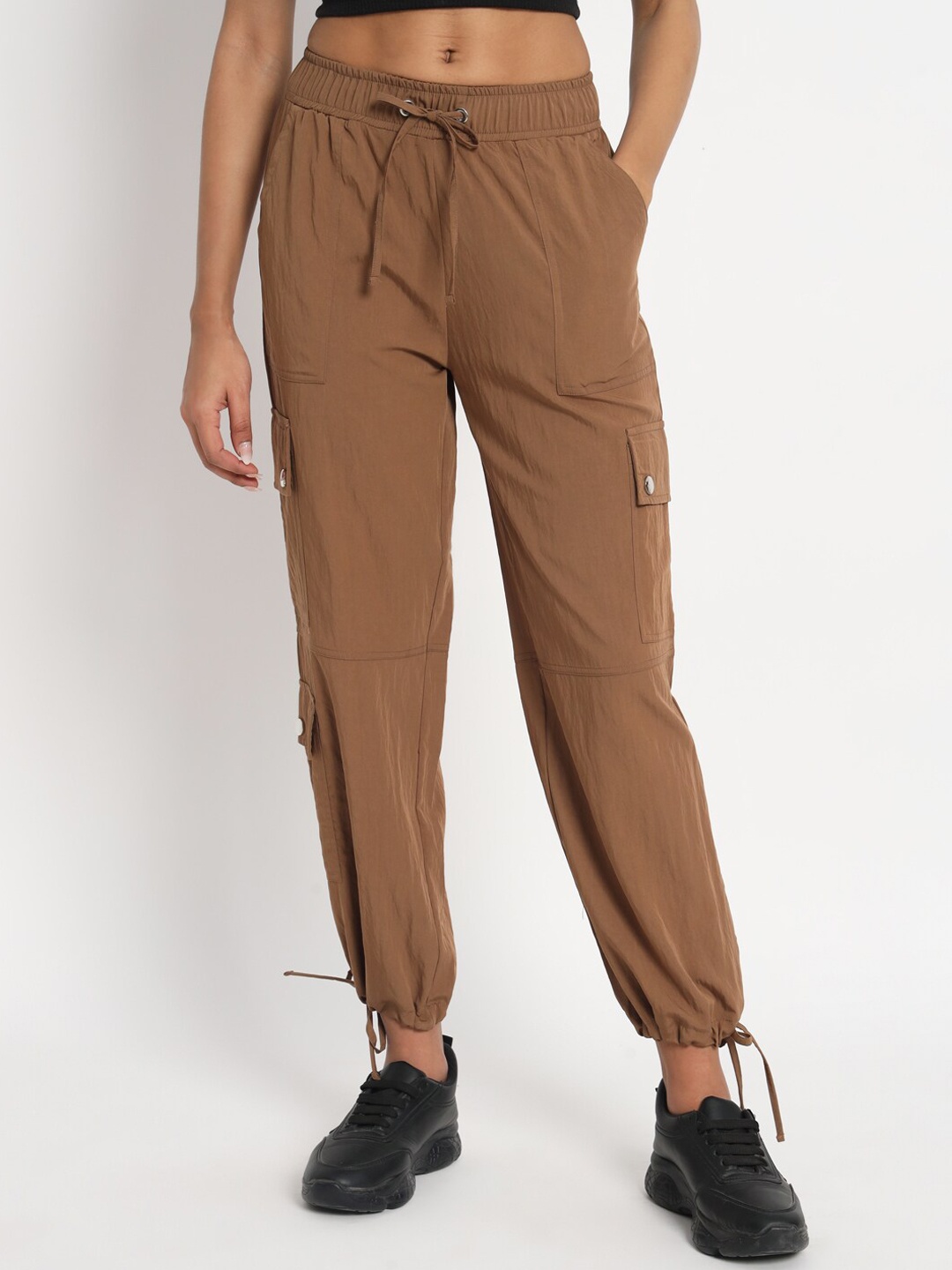 

VividArtsy Women Mid-Rise Tapered Fit Joggers Trousers, Brown