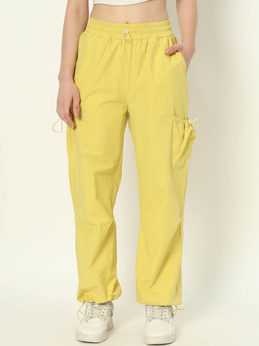 

VividArtsy Women Mid-Rise Tapered Fit Cargos Trousers, Yellow