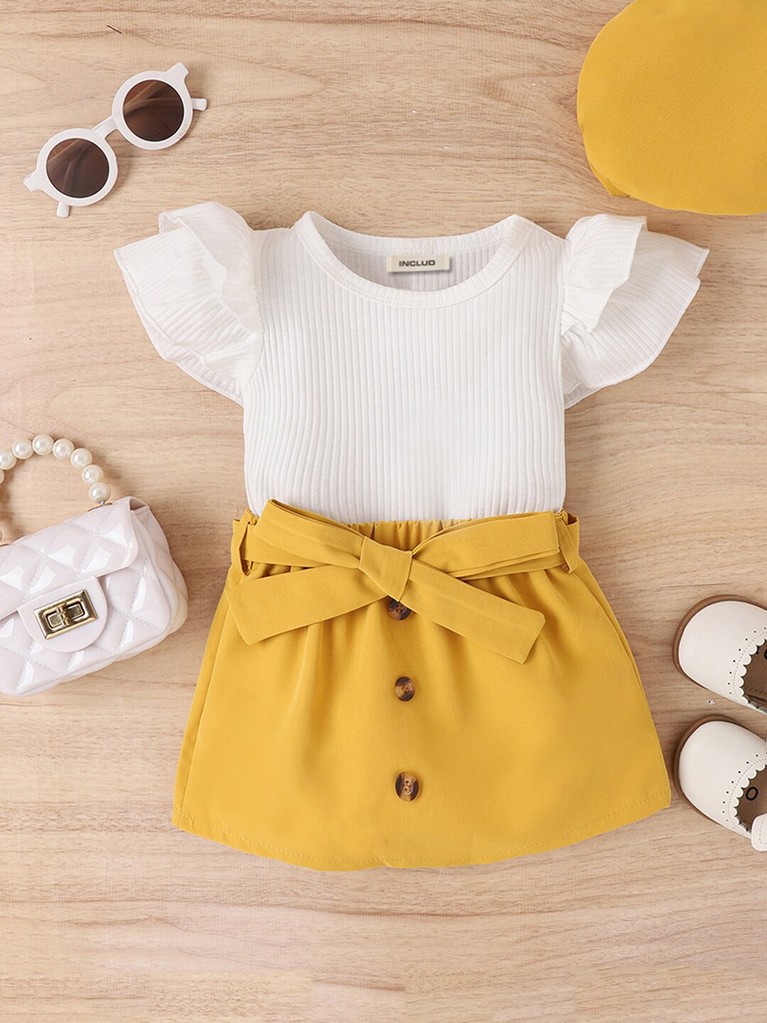 

INCLUD Girls Top with Skirt, Yellow