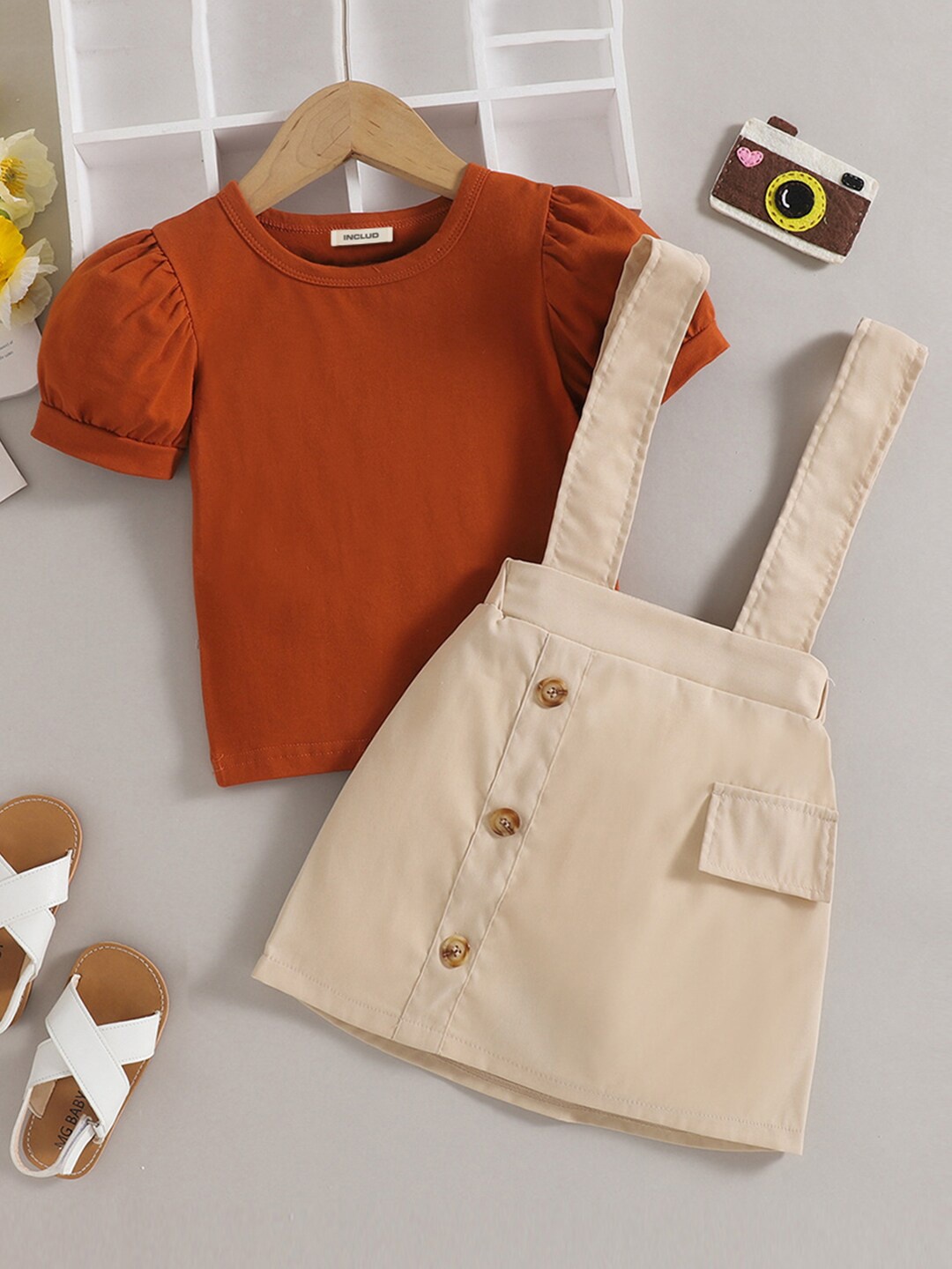 

INCLUD Girls T-shirt with Skirt, Khaki