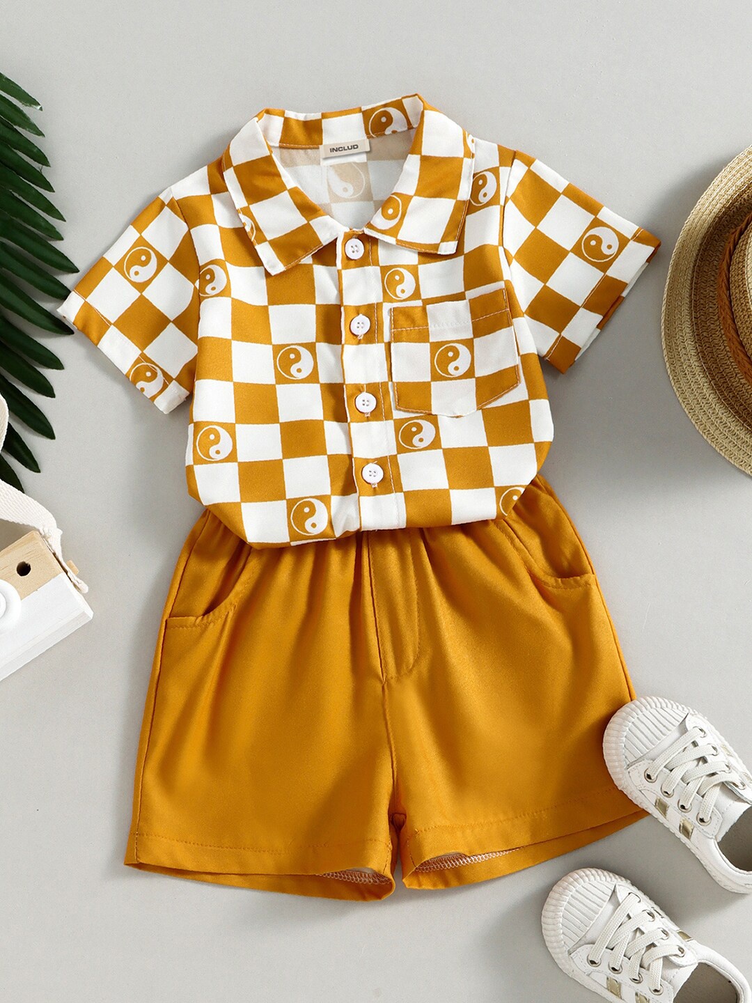 

INCLUD Boys Checked Shirt with Shorts, Yellow