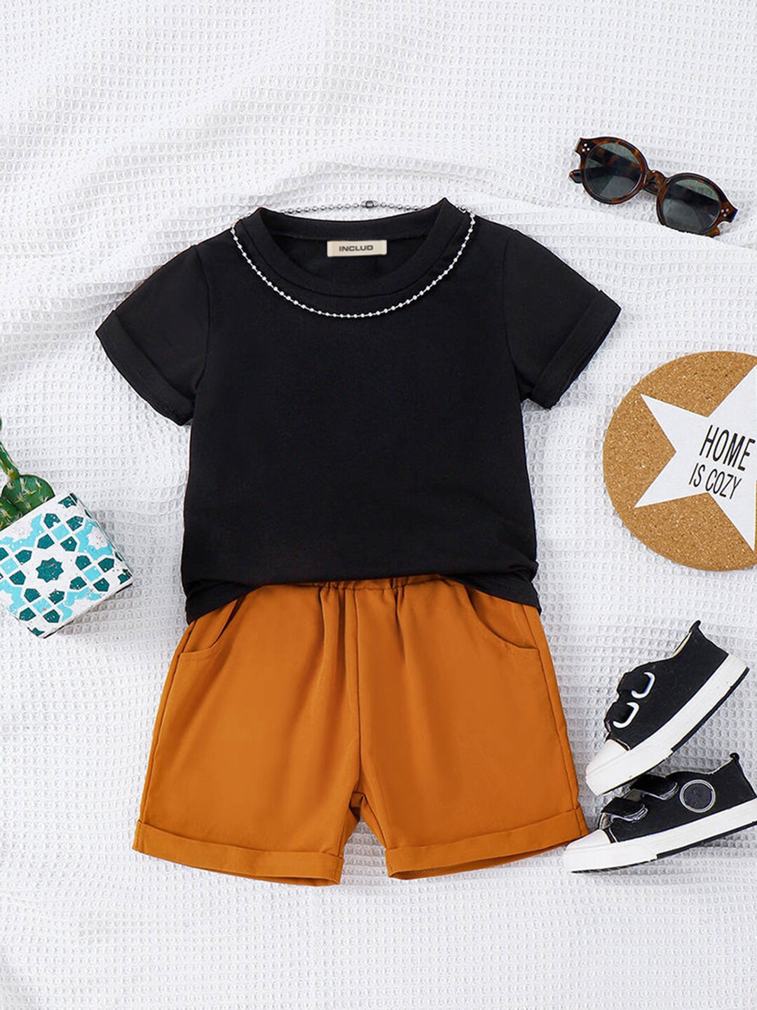 

INCLUD Boys Round Neck Short Sleeve T-Shirt With Elasticated Shorts, Black