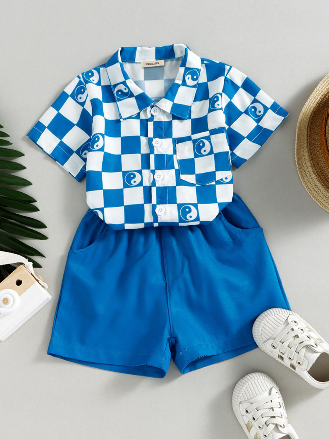 

INCLUD Boys Checked Shirt with Shorts, Blue