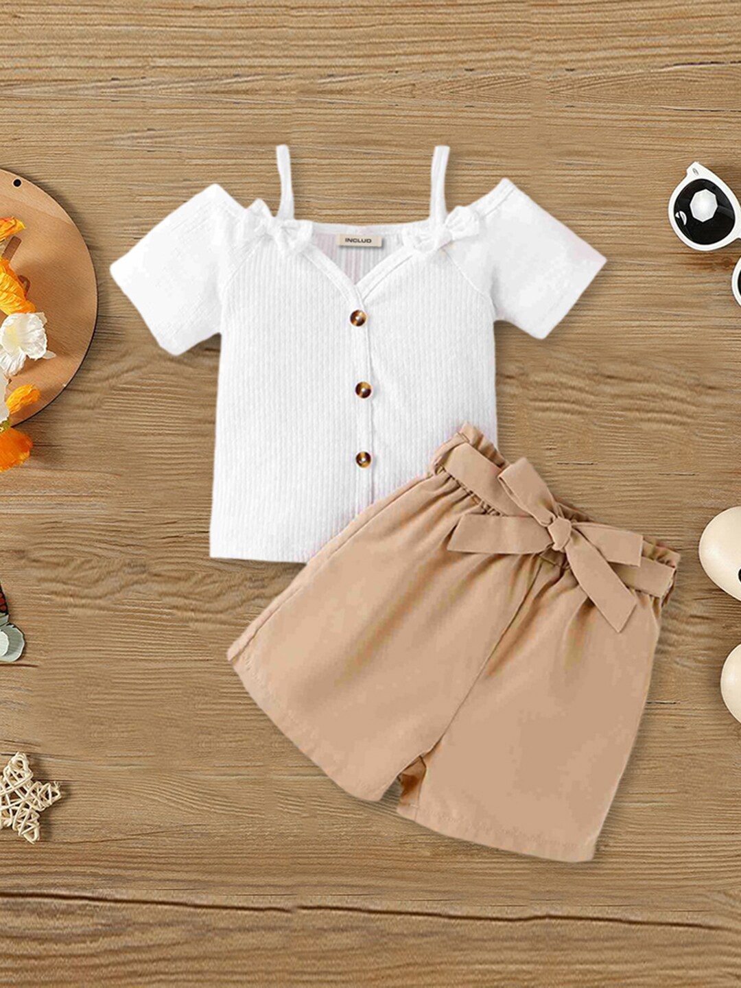 

INCLUD Girls Striped Top With Short, White