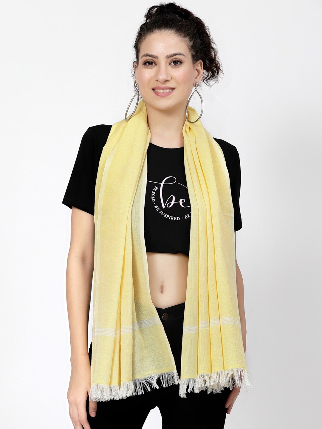 

Arrabi Fringed Cotton Stole, Yellow
