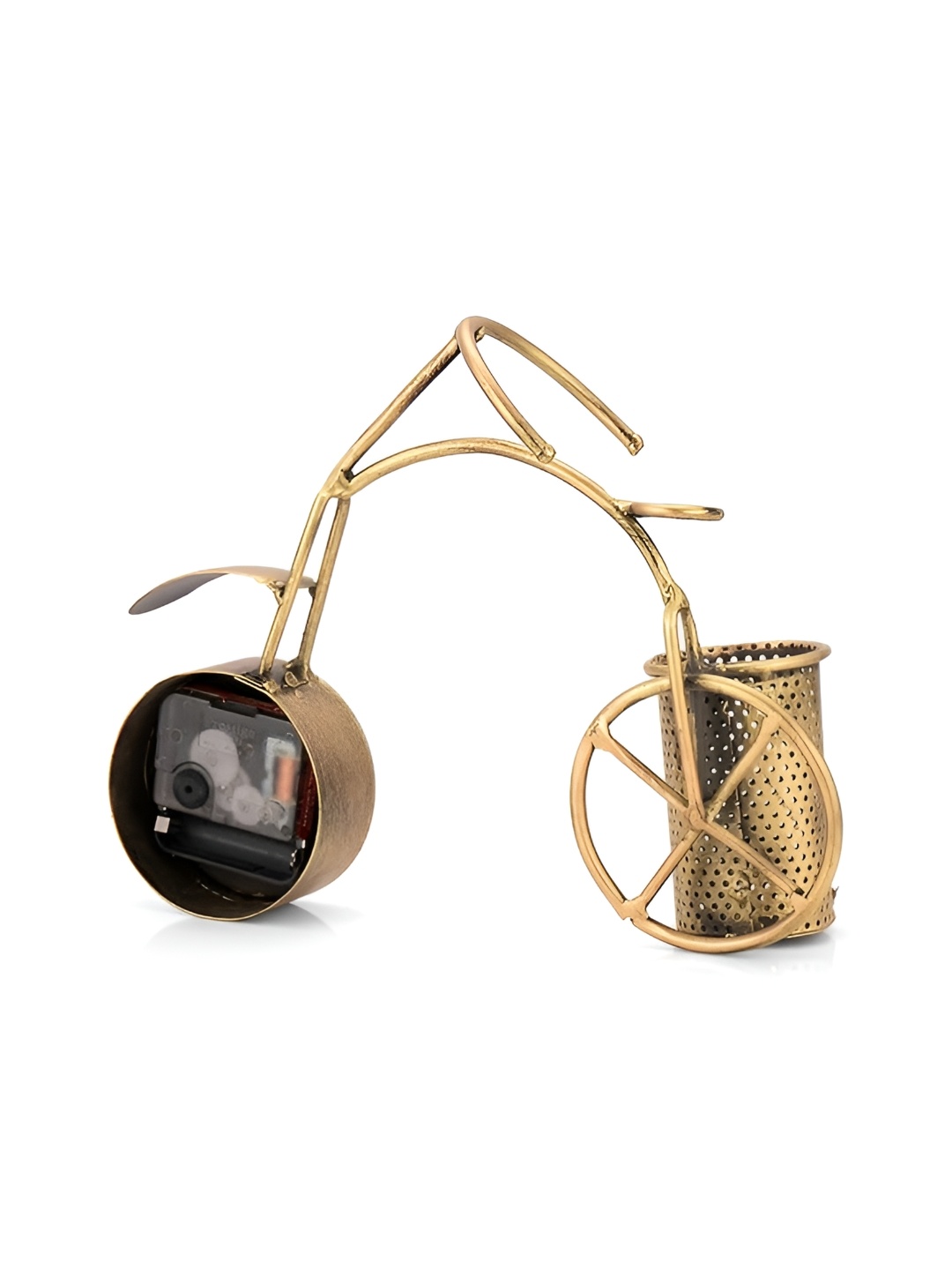 

CraftVatika Metal Pen/Pencil Holder with Clock, Gold
