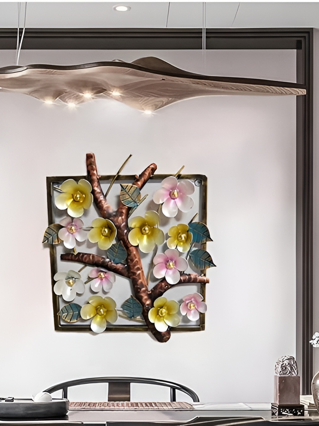 

CraftVatika White & Yellow Textured Leaf Wall Hangings