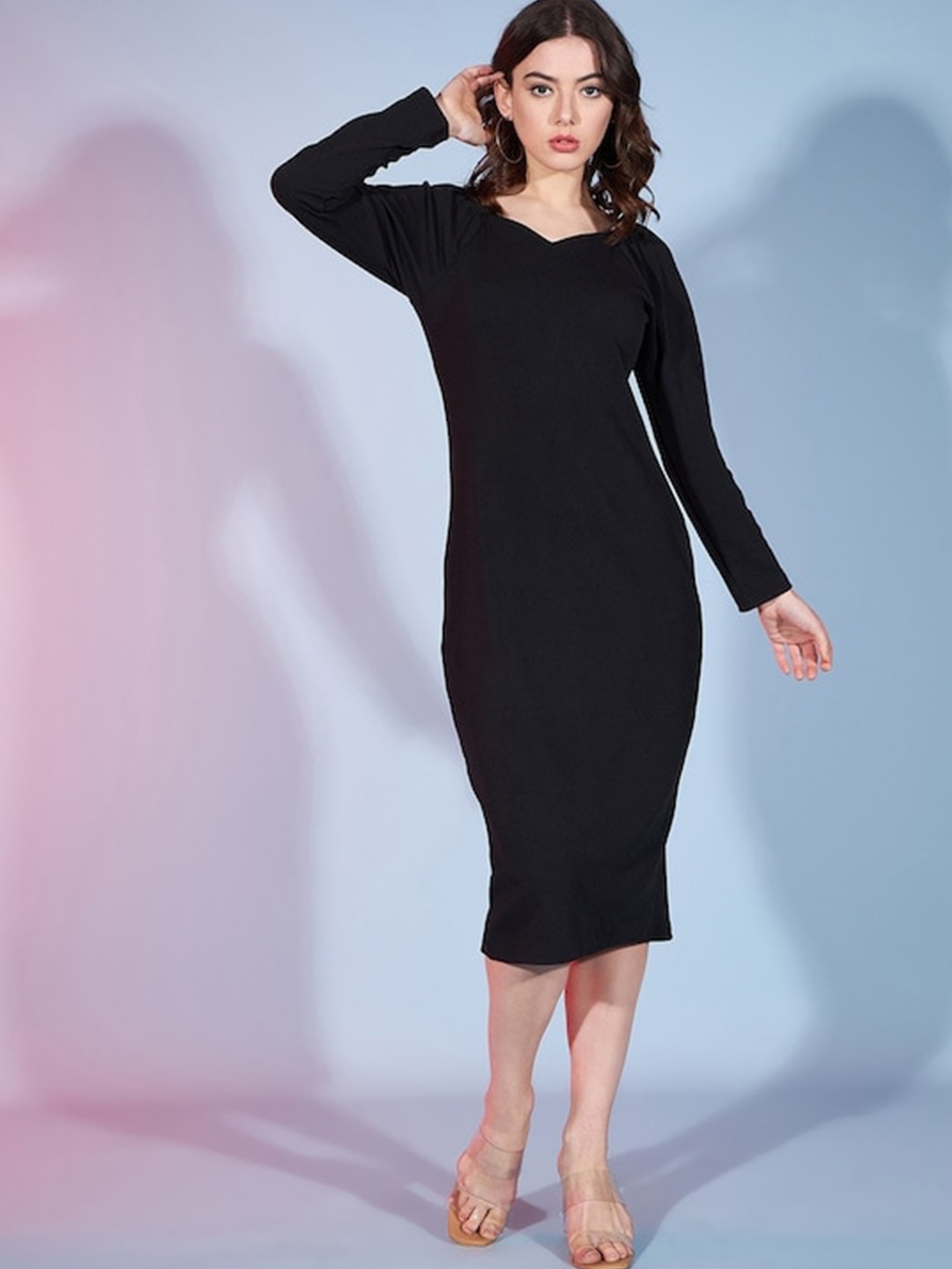 

DressBerry Black Sweetheart Neck Cotton Bodycon Midi Dress