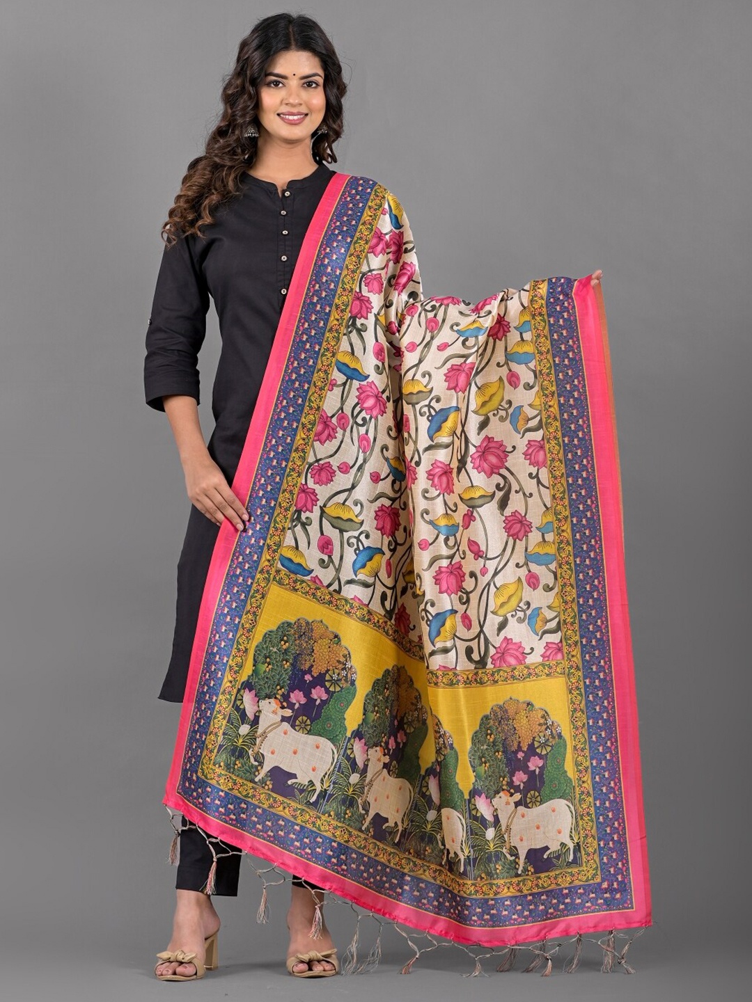 

Apratim Ethnic Motifs Printed Dupatta, Beige