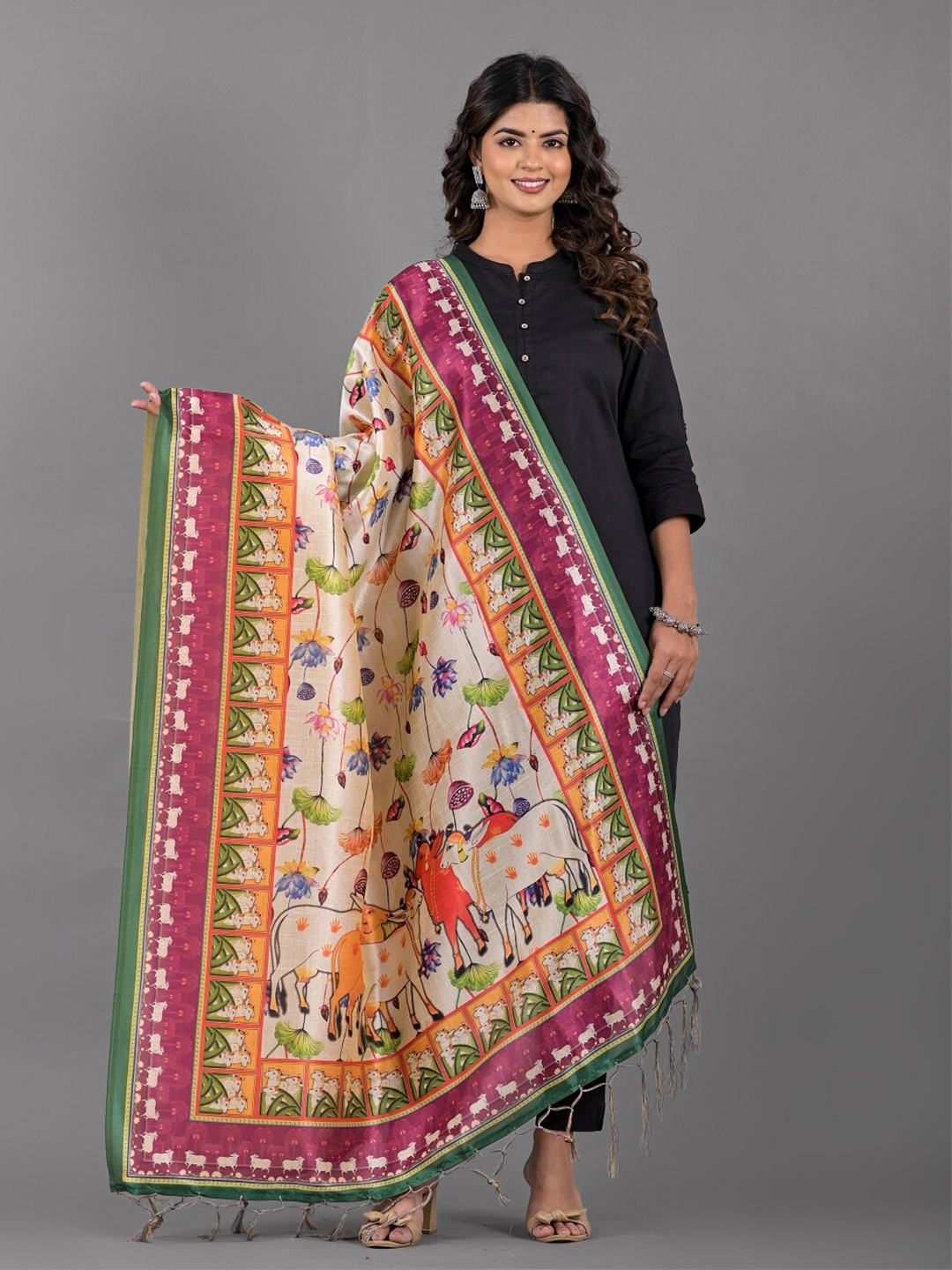 

Apratim Ethnic Motifs Printed Dupatta, Beige