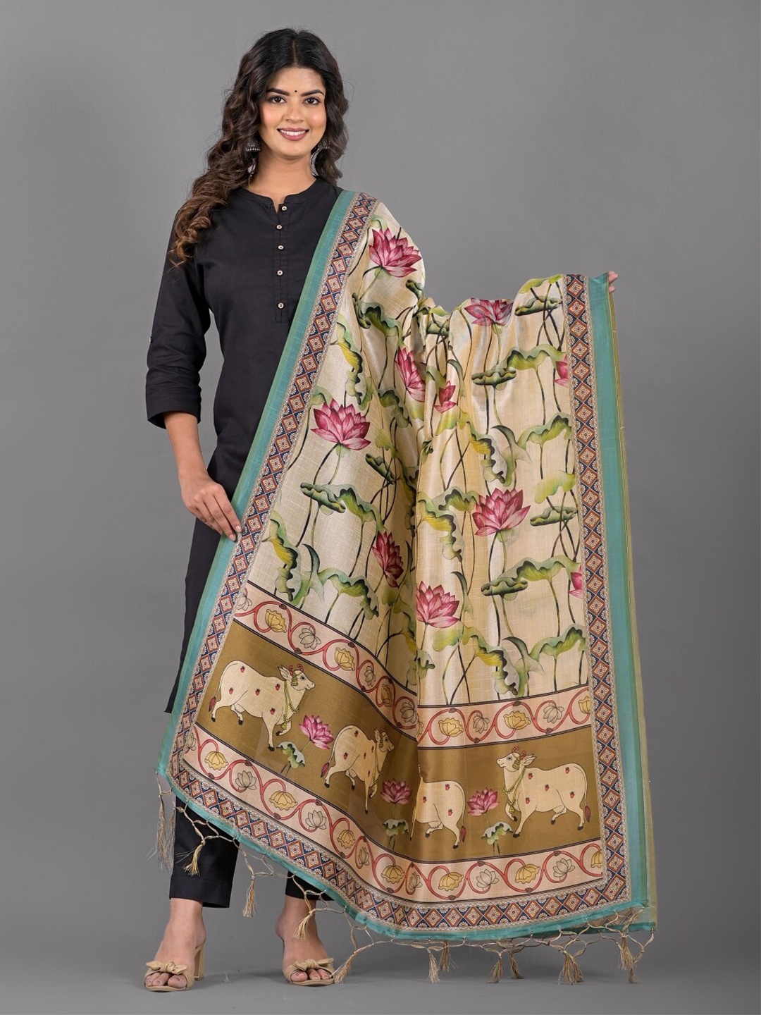 

Apratim Ethnic Motifs Printed Dupatta, Beige
