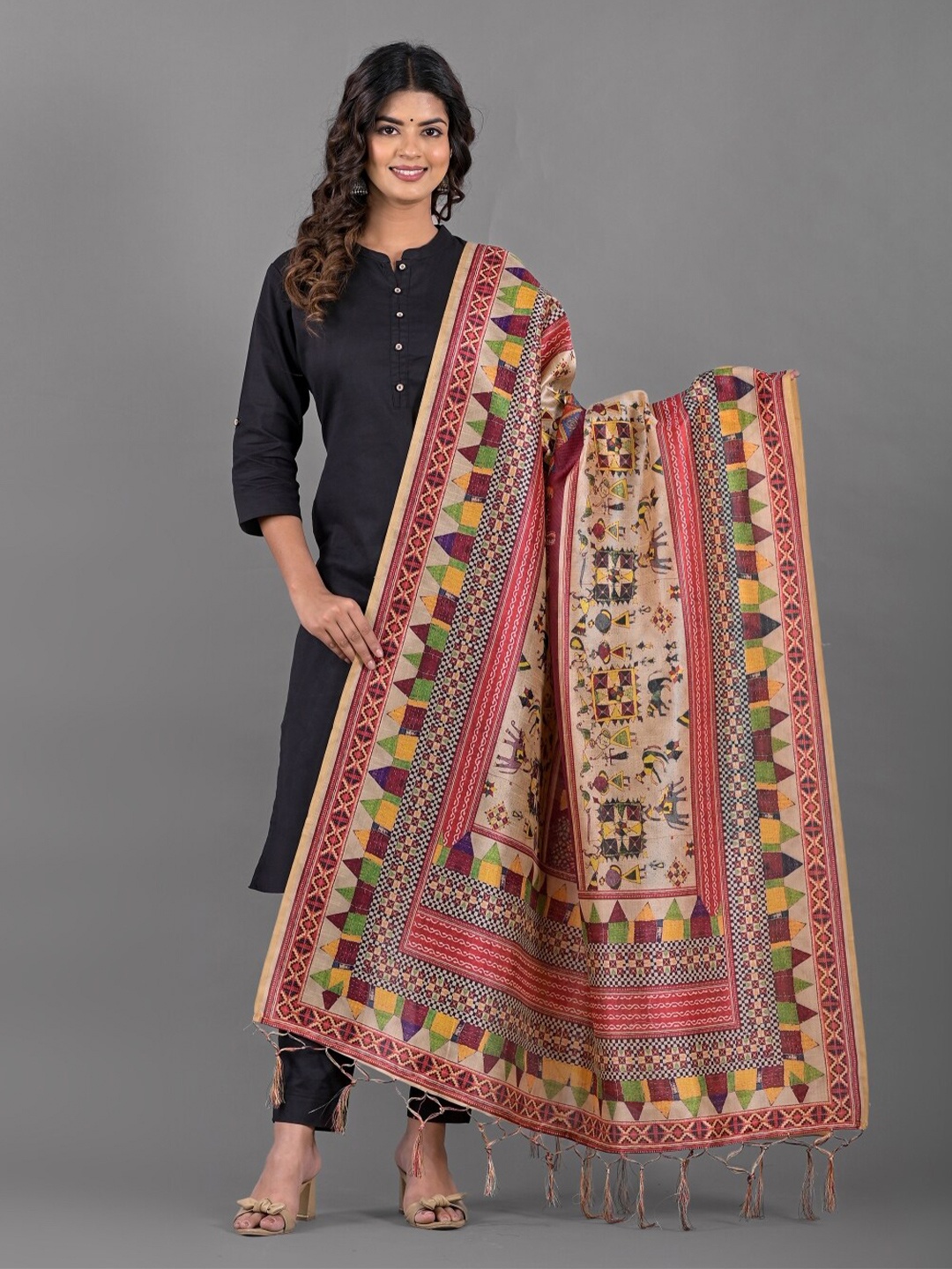 

Apratim Ethnic Motifs Printed Dupatta, Beige