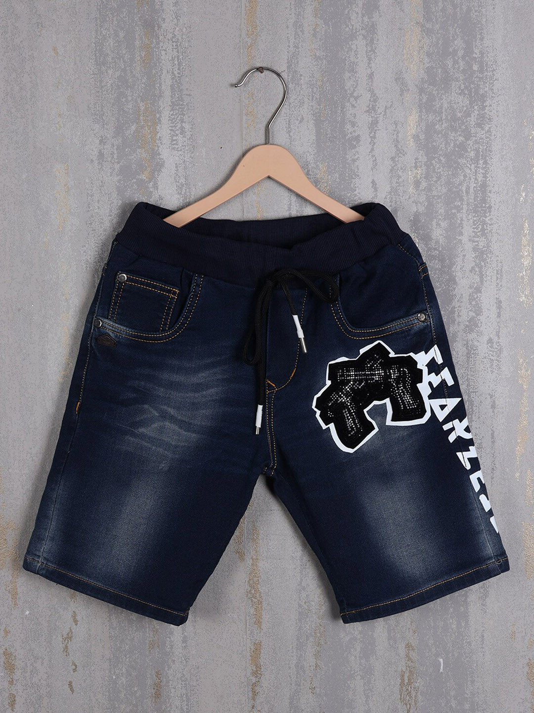

Albion Boys Graphic Printed Denim Shorts, Navy blue