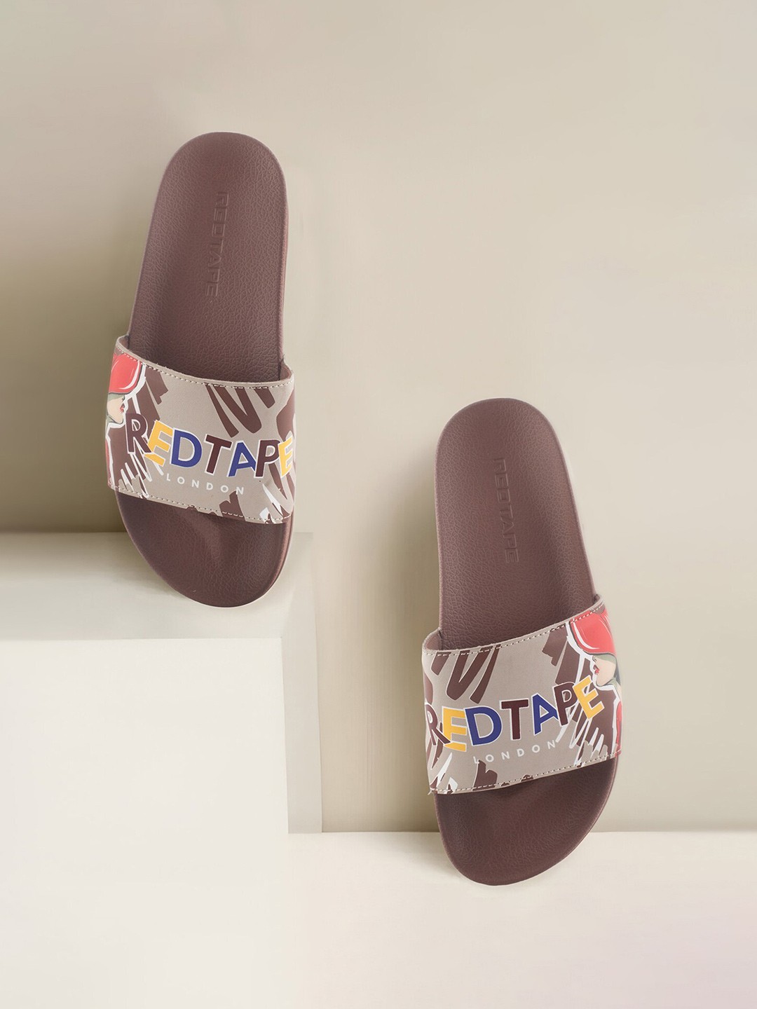 

Red Tape Women Printed Sliders, Brown