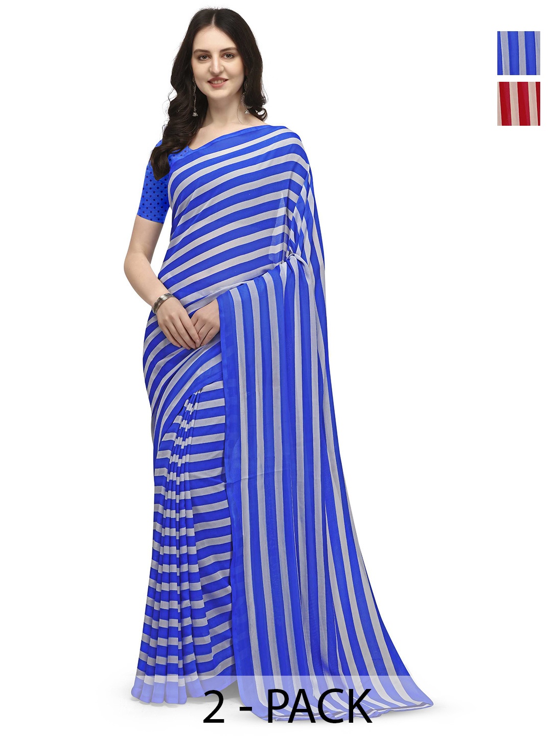 

ANAND SAREES Striped Poly Georgette Saree, Purple