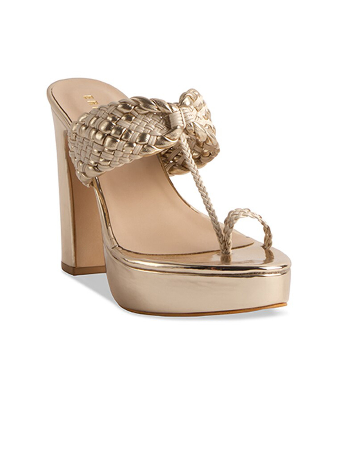 

ERIDANI Embellished Open Toe Platform Heels, Gold