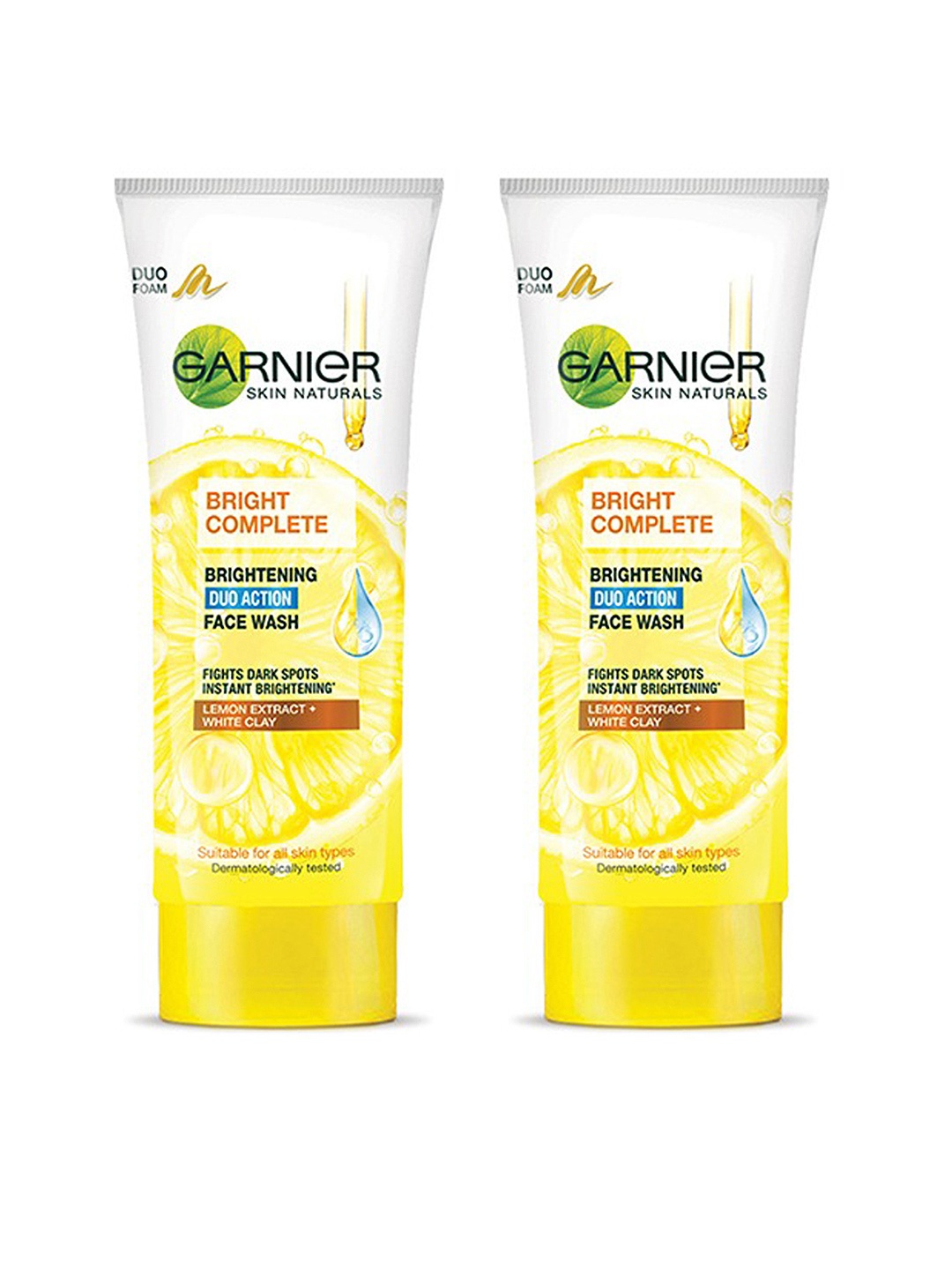 

Garnier Set Of 2 Bright Complete Brightening Duo Action Face Wash - 100g Each, Yellow