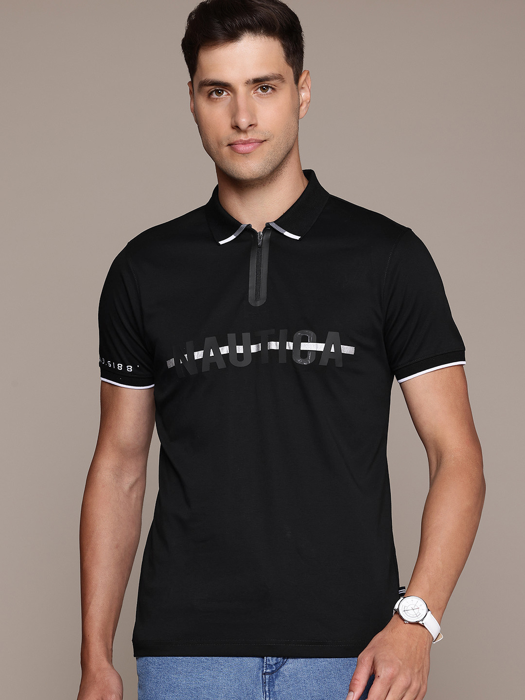 

Nautica Polo Collar Pure Cotton T-shirt, Black