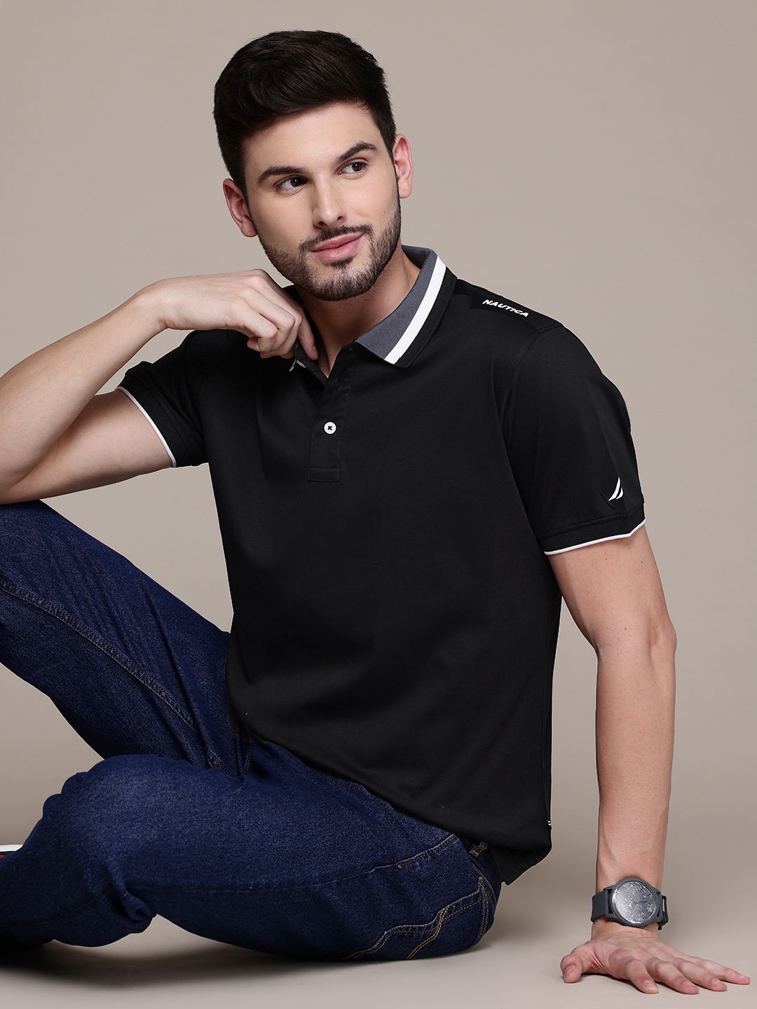 

Nautica Polo Collar Pure Cotton T-shirt, Black