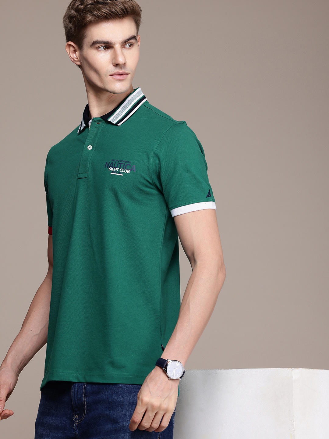 

Nautica Brand Logo Printed Polo Collar T-shirt, Green