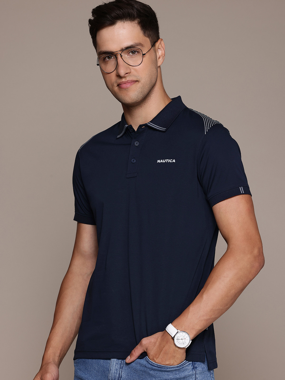 

Nautica Men Polo Collar Pure Cotton T-shirt, Navy blue