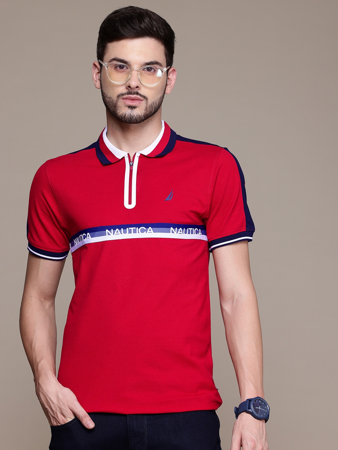 

Nautica Brand Logo Printed Polo Pure Cotton T-shirt, Red