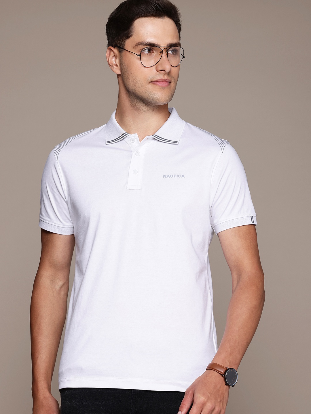 

Nautica Men Polo Collar Pure Cotton T-shirt, White