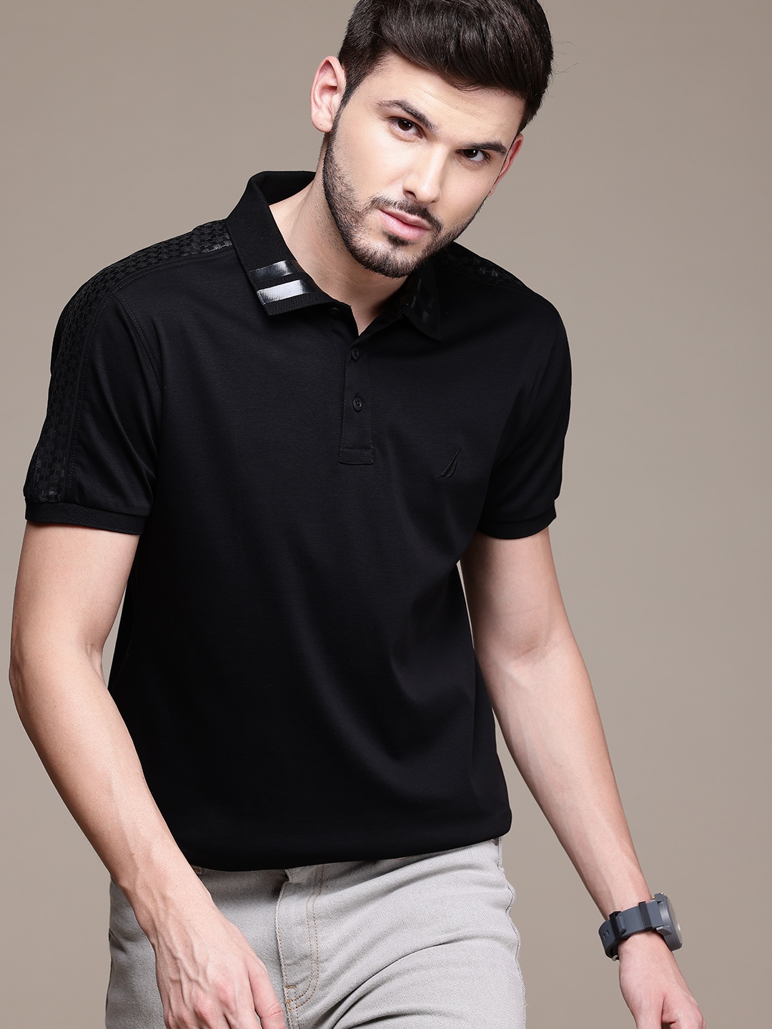 

Nautica Polo Collar Pure Cotton T-shirt, Black
