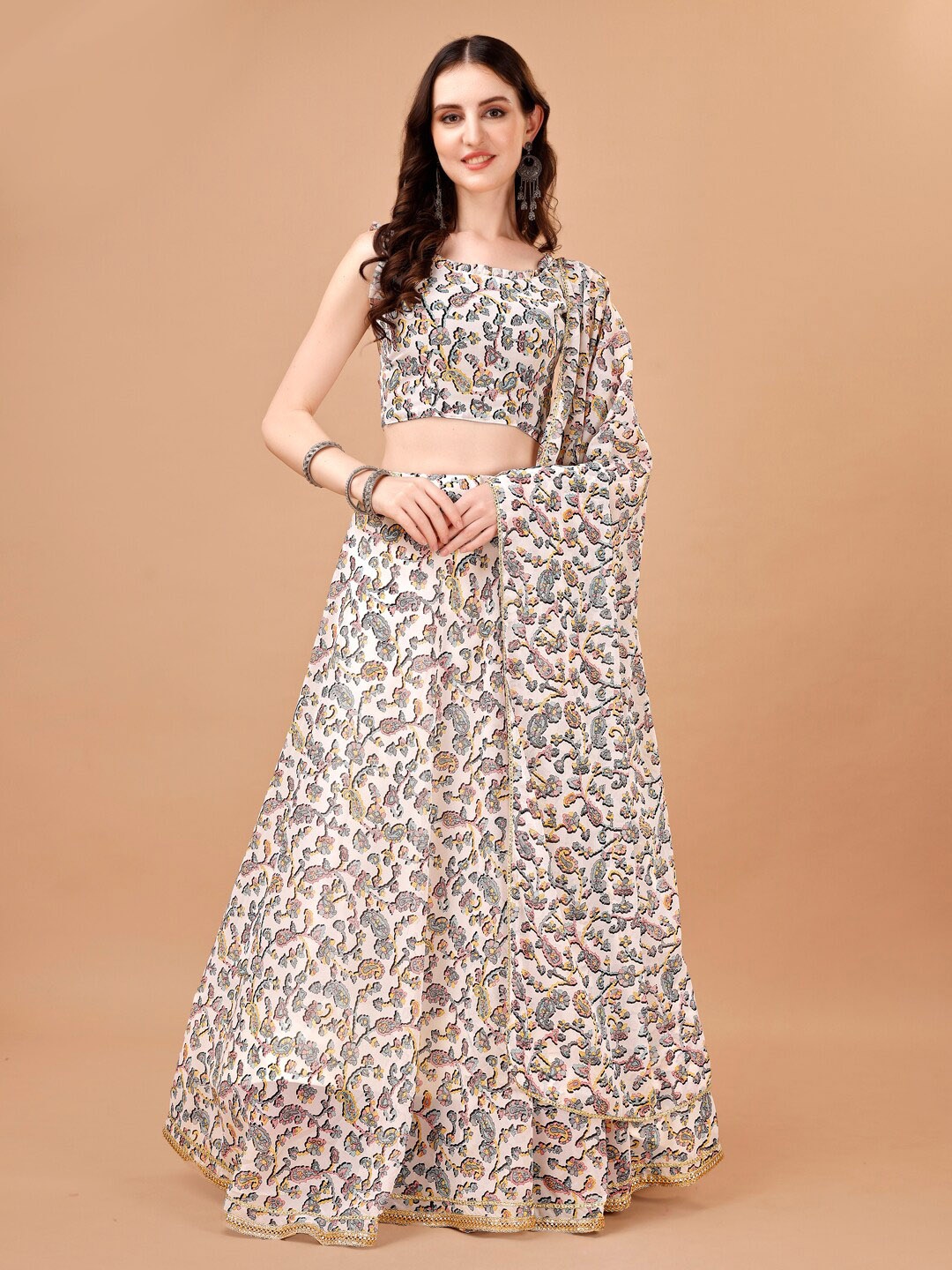 

KALINI Printed Semi-Stitched Lehenga & Unstitched Blouse With Dupatta, Grey