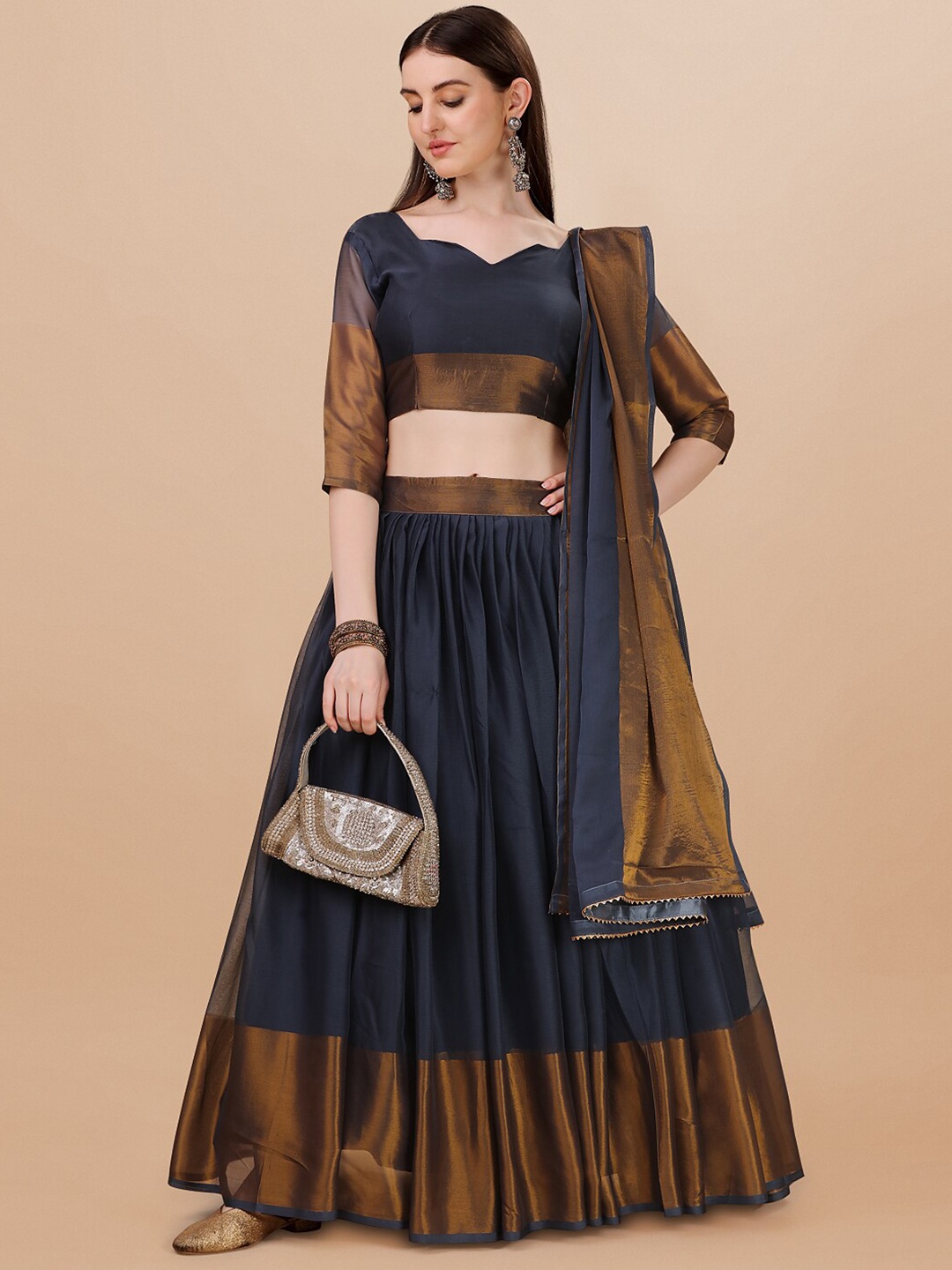 

KALINI Semi-Stitched Lehenga & Unstitched Blouse With Dupatta, Grey