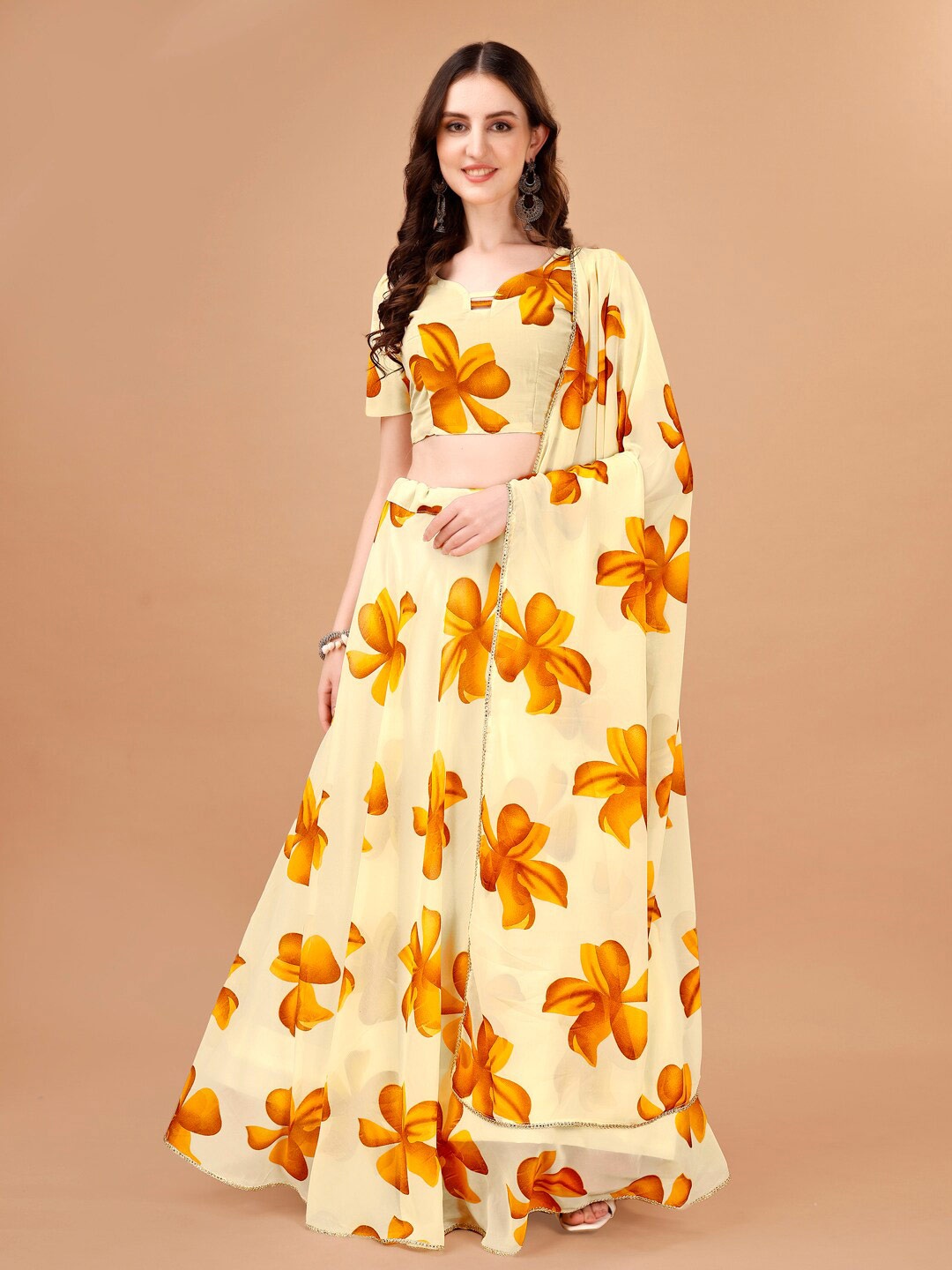 

KALINI Printed Semi-Stitched Lehenga & Unstitched Blouse With Dupatta, Yellow