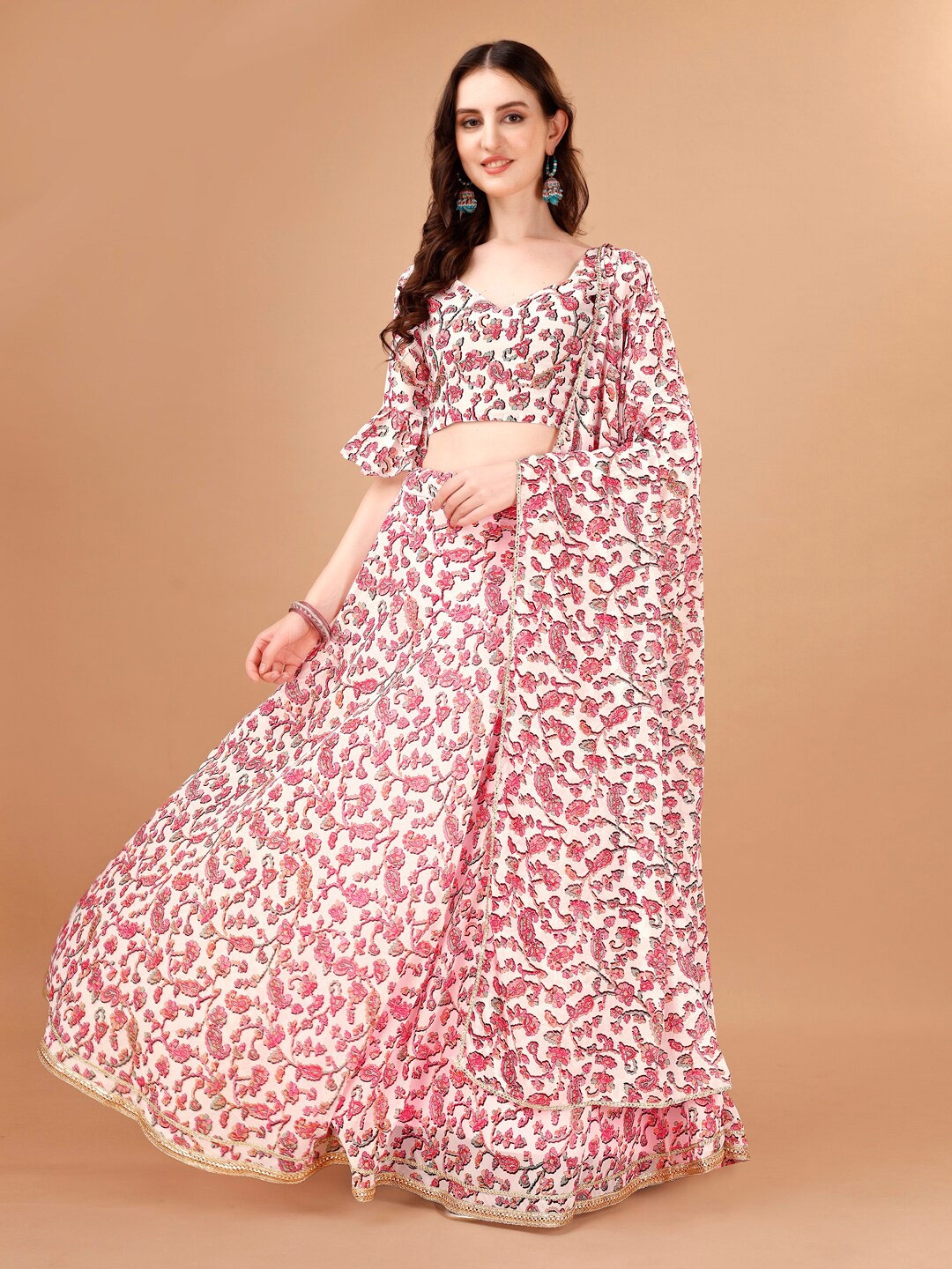 

KALINI Printed Semi-Stitched Lehenga & Unstitched Blouse With Dupatta, Pink