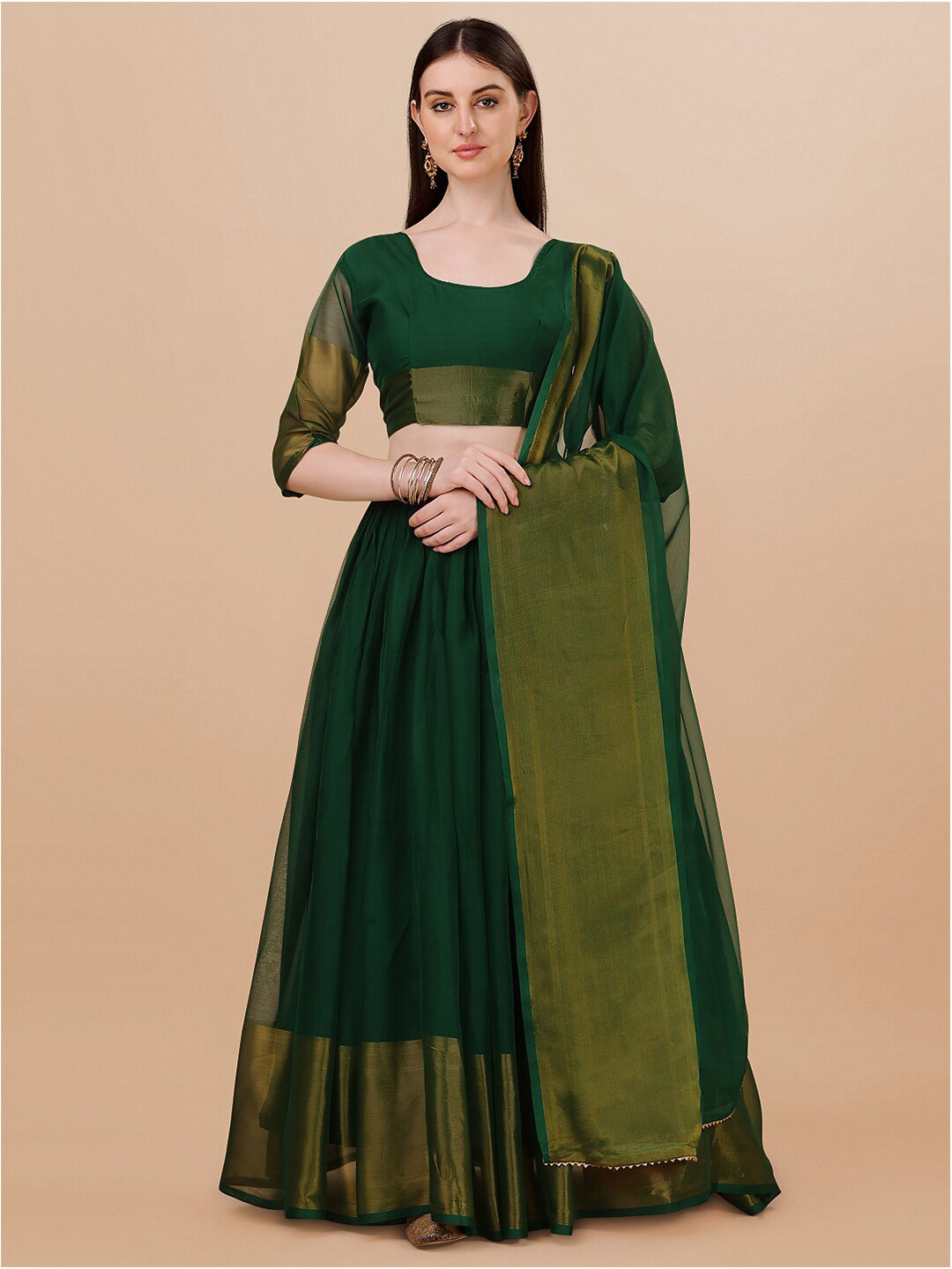 

KALINI Semi-Stitched Lehenga & Unstitched Blouse With Dupatta, Green