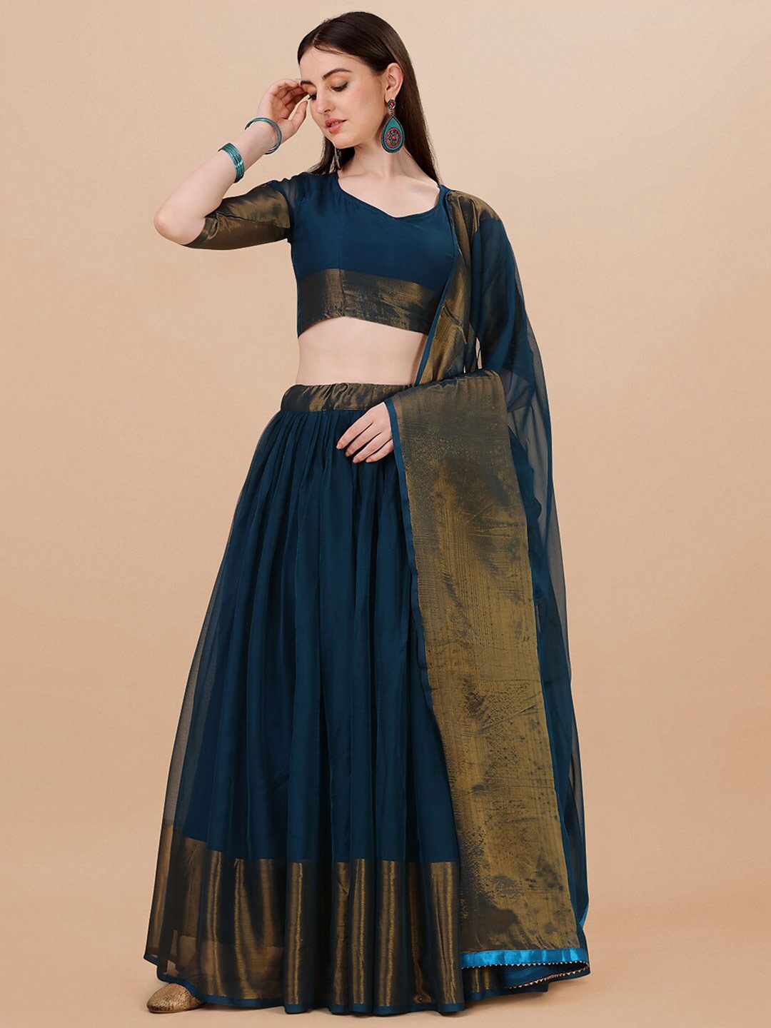 

KALINI Semi-Stitched Lehenga & Unstitched Blouse With Dupatta, Navy blue