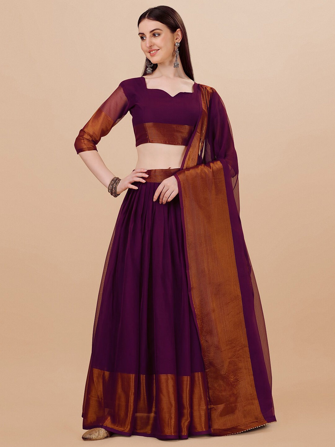 

KALINI Semi-Stitched Lehenga & Unstitched Blouse With Dupatta, Burgundy