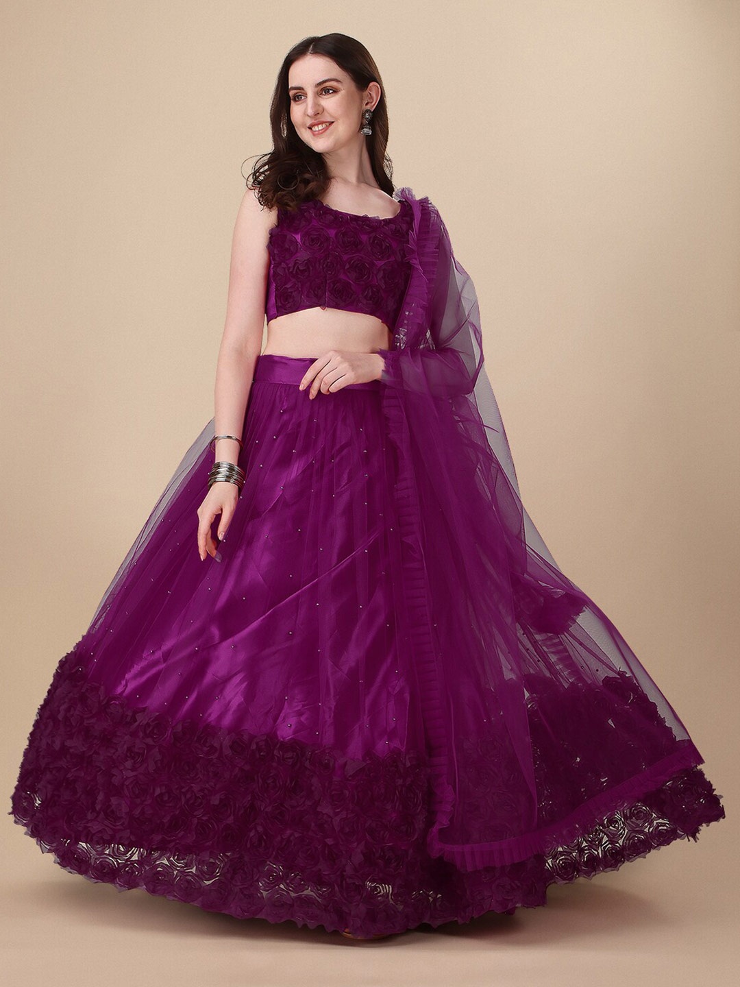 

KALINI Embroidered Semi-Stitched Lehenga & Unstitched Blouse With Dupatta, Purple