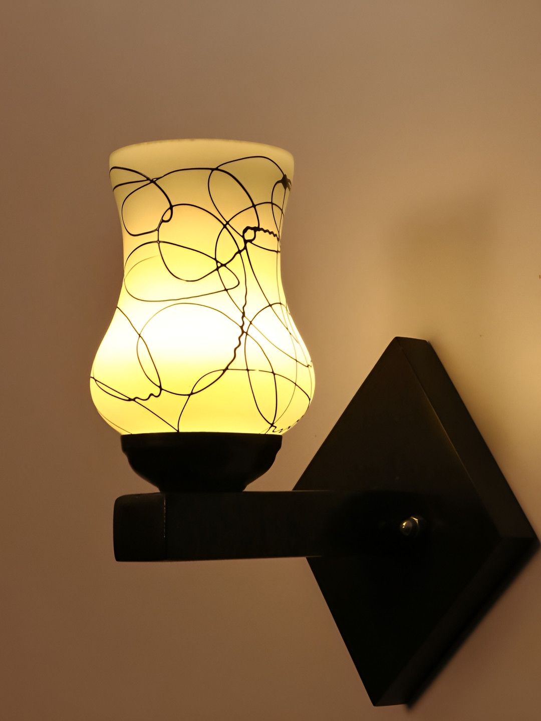 

1ST TIME White & Black Printed Glass Traditional Abstract Shaped Shaped Wall Lamp