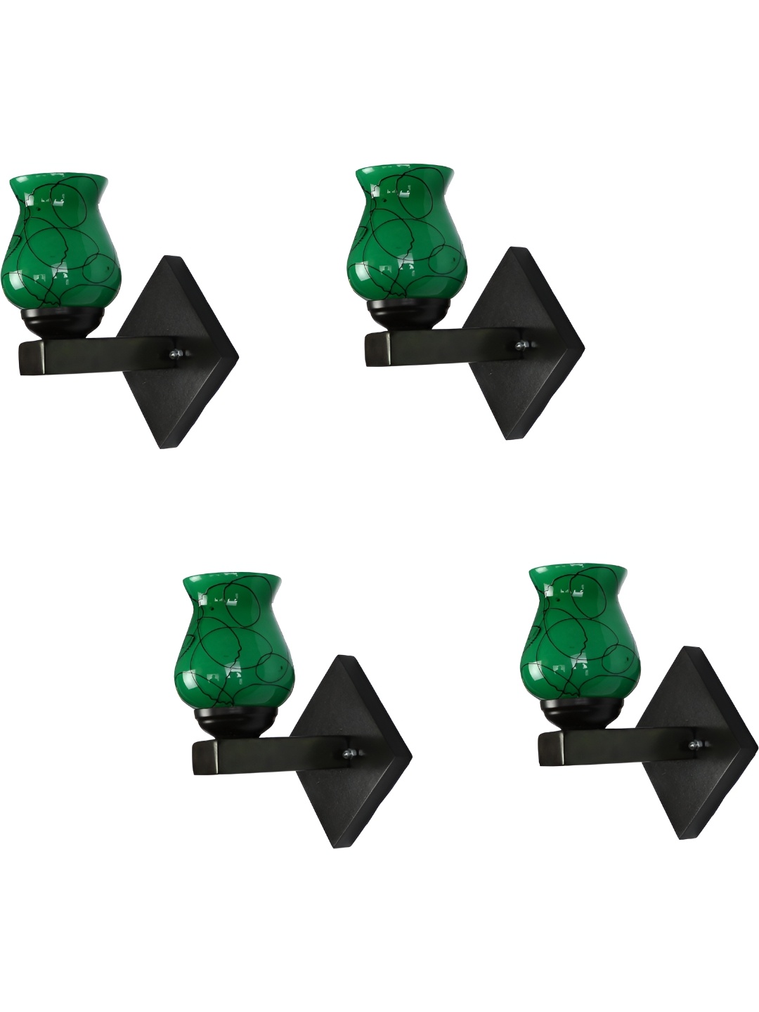 

1ST TIME Green & Black Printed Glass Traditional Frustum Shaped Wall Lamp