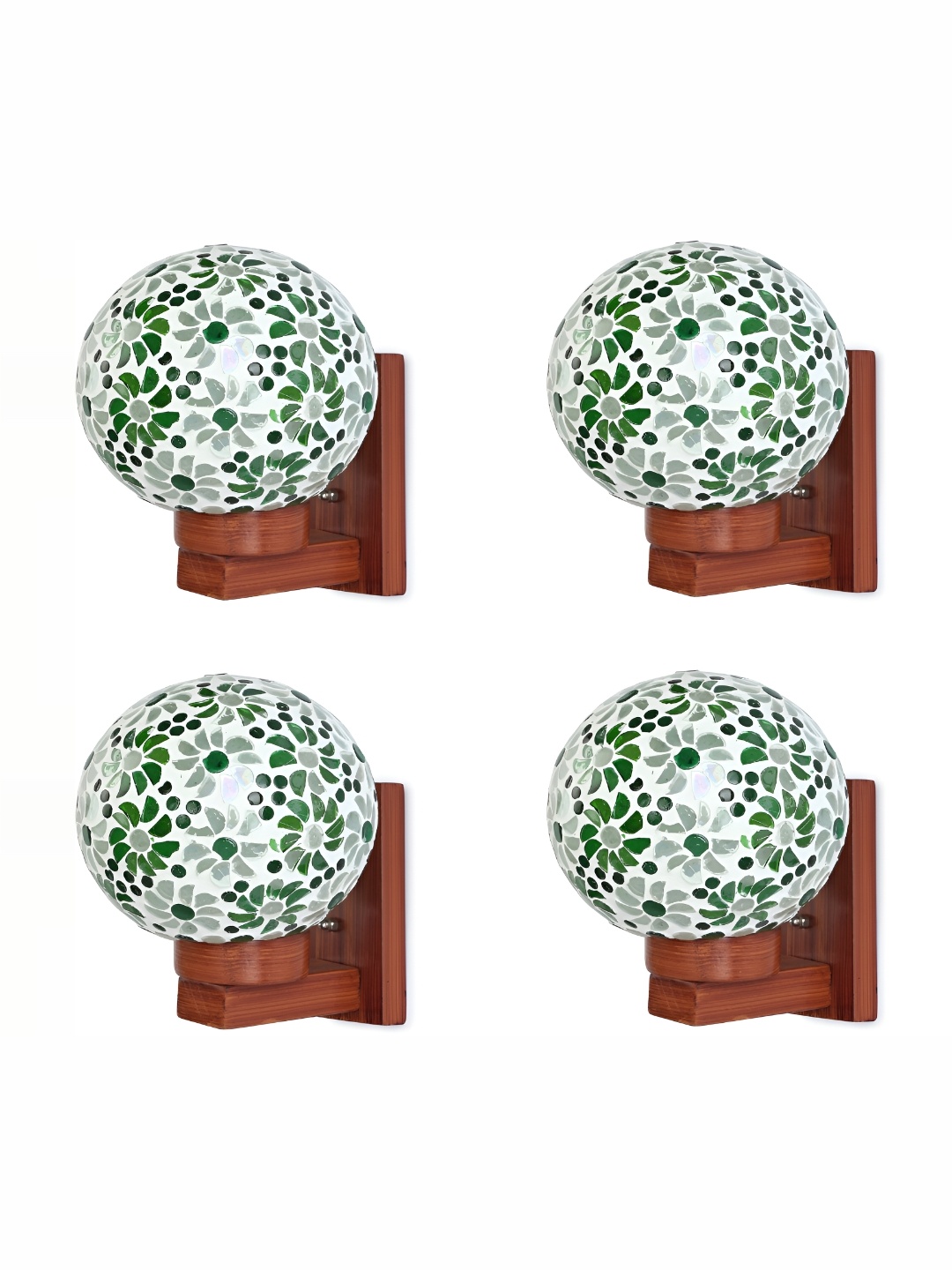 

1ST TIME Green & White Textured Glass Traditional Spherical Shaped Wall Lamp