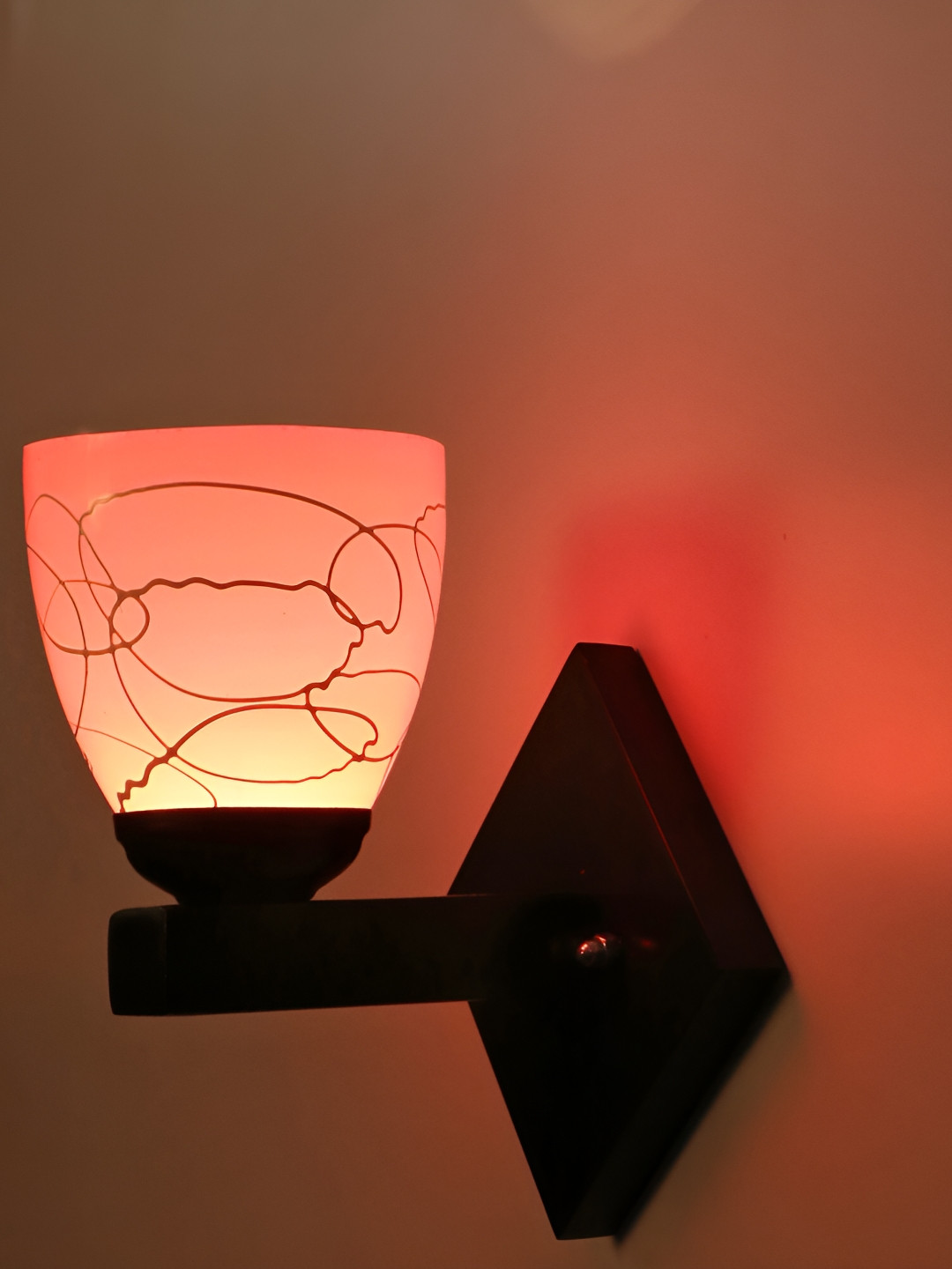 

1ST TIME Pink & Black Printed Glass Traditional Abstract Shaped Shaped Wall Lamp