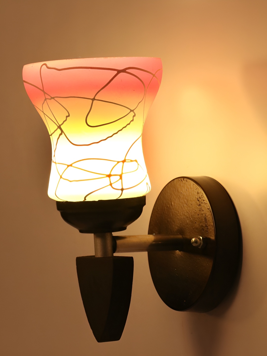 

1ST TIME Pink & White Printed Glass Traditional Spherical Shaped Wall Lamp
