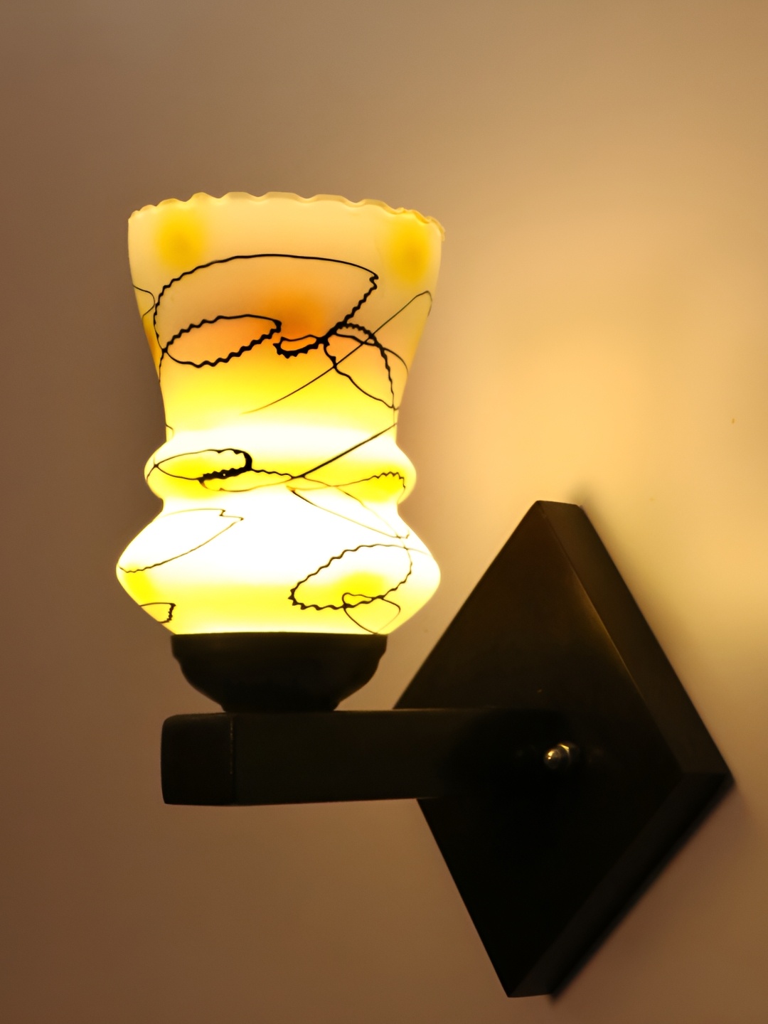 

1ST TIME Yellow & White Printed Glass Traditional Frustum Shaped Wall Lamp