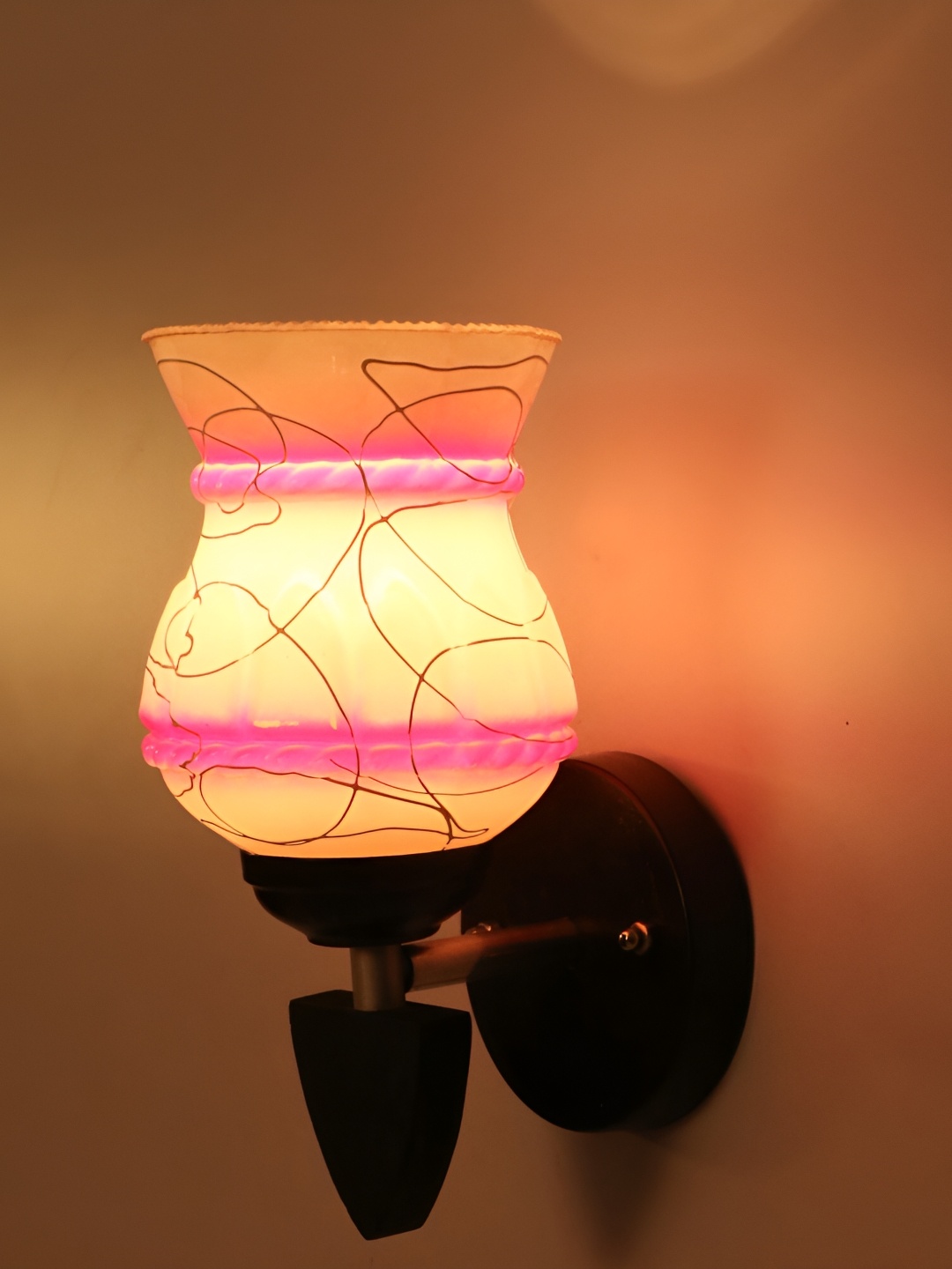 

1ST TIME Pink & White Printed Glass Traditional Wall Lamp