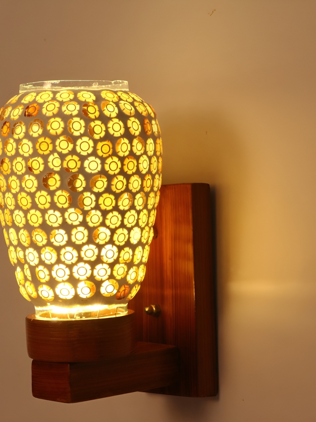 

1ST TIME White & Brown Printed Glass Traditional Wall Lamp