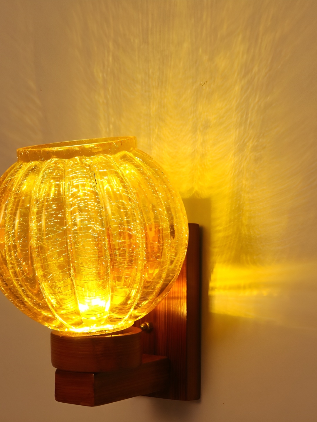 

1ST TIME Gold-Toned & Brown Textured Glass Traditional Spherical Shaped Wall Lamp